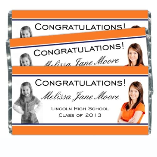 25 Custom Graduation Candy Wrappers - Personalized Photo Candy Wrappers with Color Options - Perfect for Graduation Parties, School Events & Gift Favors