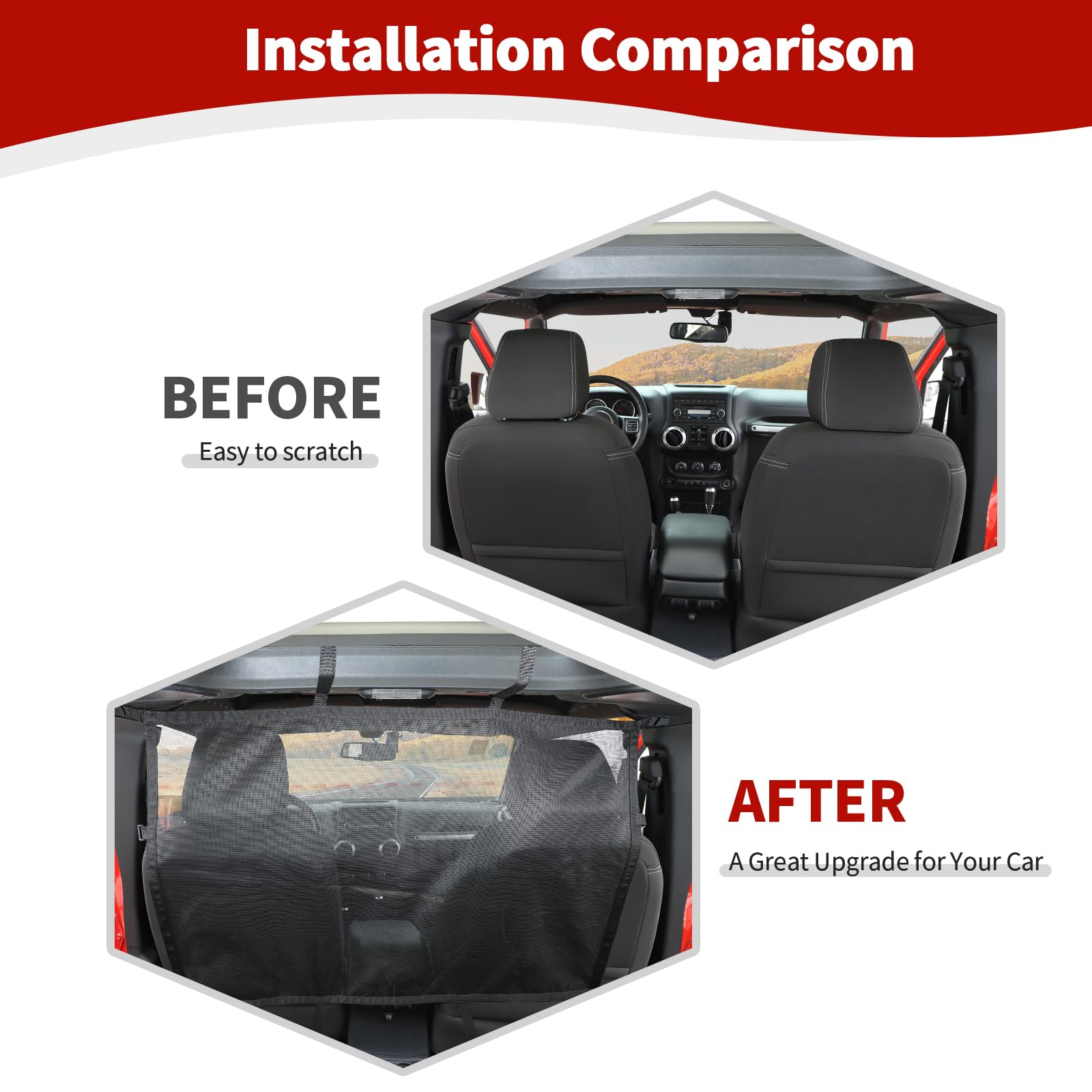 Jeep Wrangler JK JL Gladiator JT Rear Seat Divider Net Mesh - Heavy Duty Pet Dog Car Barrier & Cargo Net for Vehicle Organization (Black) - Perfect for Road Trips, Pet Safety & Secure Storage