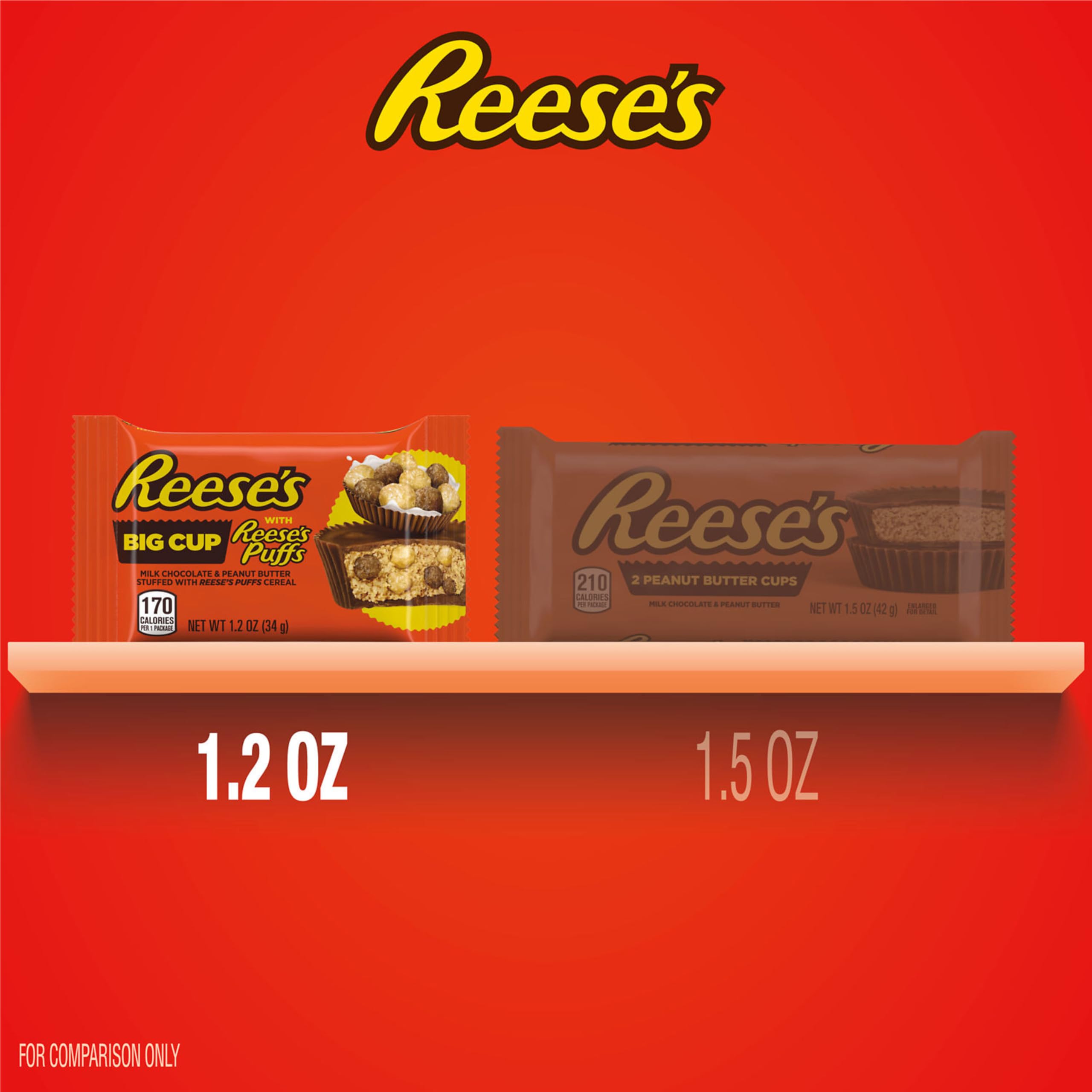 REESE'S Big Cup Milk Chocolate Peanut Butter Cups Stuffed with REESE'S Puffs - 1.2 oz Candy Pack for Halloween, Parties & Sweet Treats