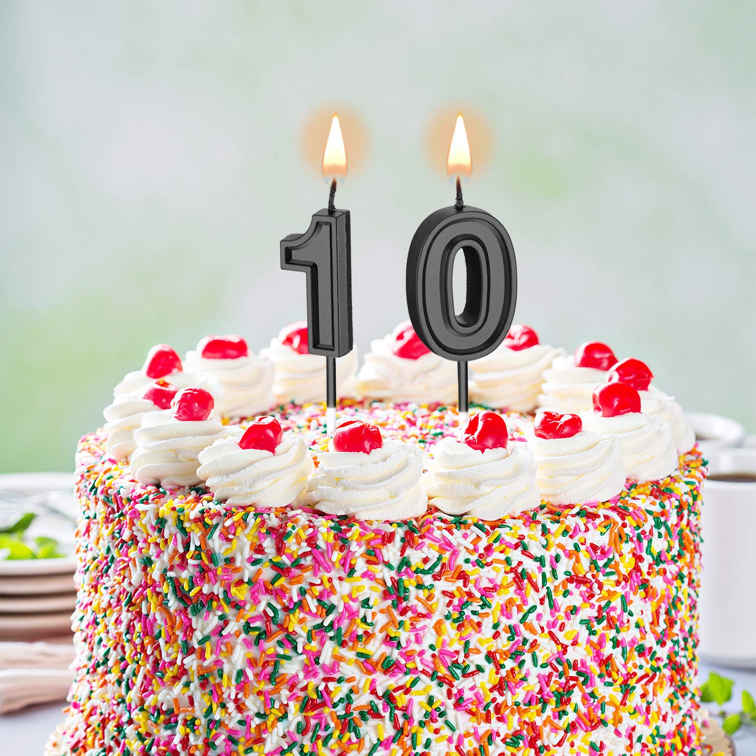 Frienda 10th Birthday Cake Candles - Numeric Candles for Happy Birthday, Wedding & Anniversary Decorations (Black) - Perfect for Birthday Parties, Wedding Cakes & Celebration Supplies
