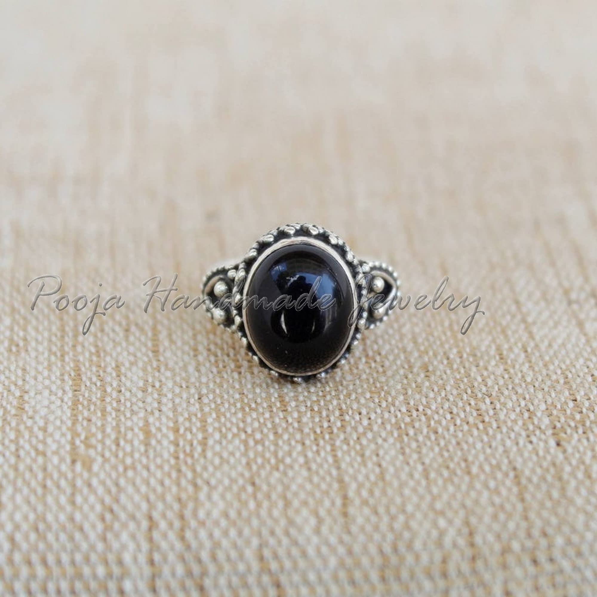 Natural Black Onyx Celtic Design Ring - 925 Sterling Silver Dainty Ring for Women | Proposal, Cocktail & Boho Jewelry | Handmade Gemstone Ring for Weddings, Parties & Everyday Wear