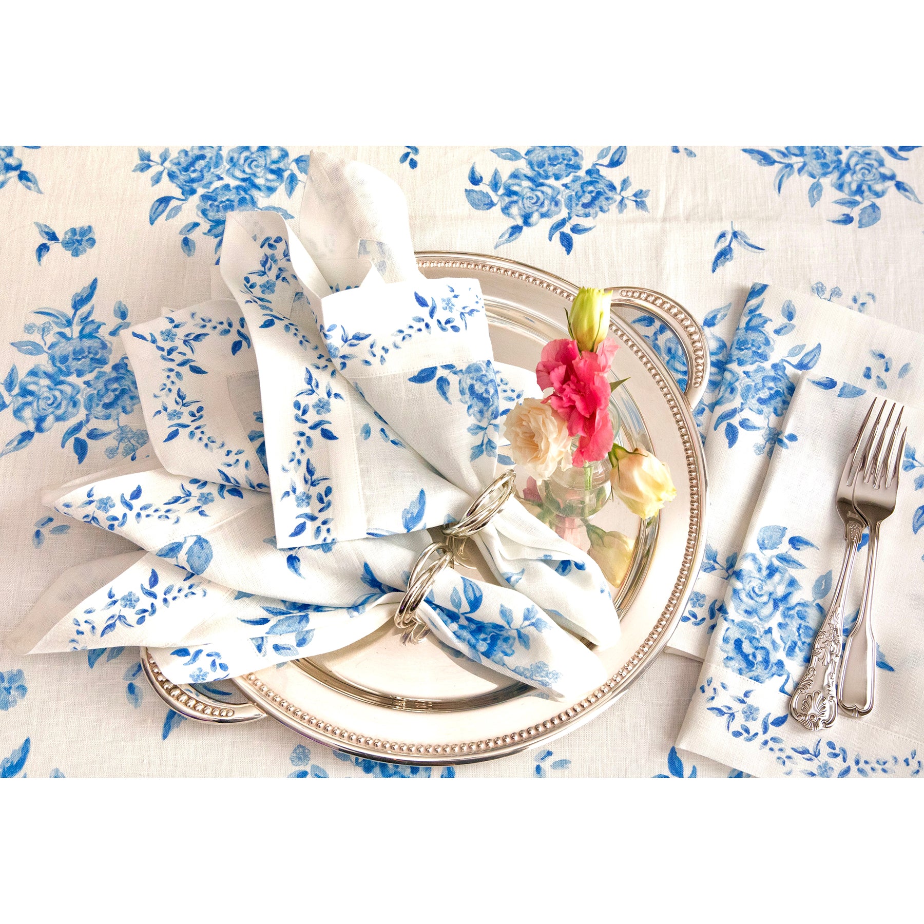 Jolie Fleur Floral Printed Napkins - Set of 4 Premium Cotton Dinner Napkins for Elegant Dining & Party Decor