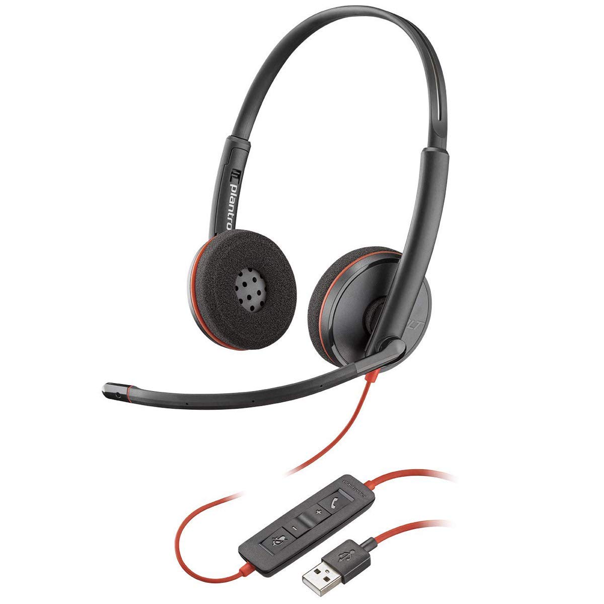 Plantronics Blackwire C3215 Mono USB-A & 3.5mm Wired Headset - Noise Cancelling Office Headphones with Microphone for Call Center, Remote Work & Business Communications (209746-101) Black
