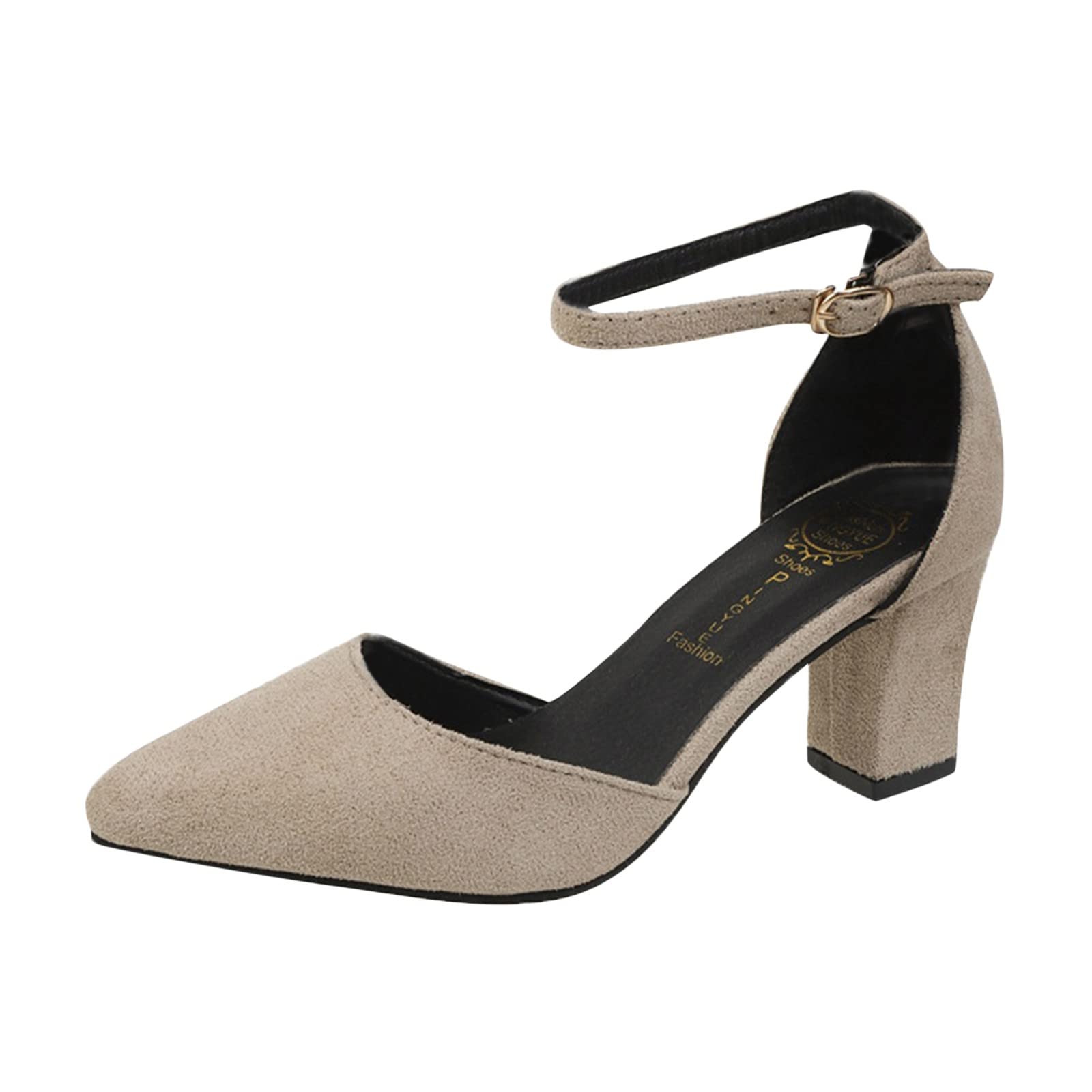 Fashion Women's High Heel Sandals - Thick Heel Buckle Pointed Toe Summer Shoes Size 39 | Comfortable & Stylish for Parties, Weddings & Office Wear