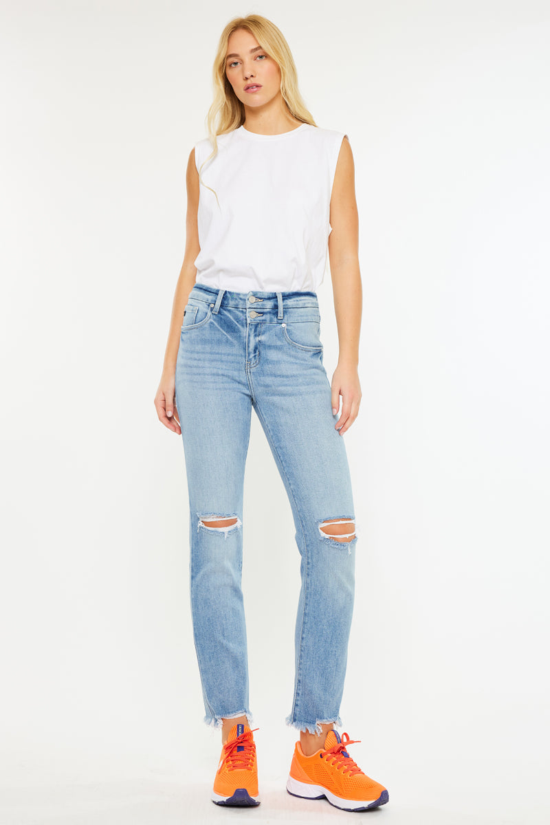 Clover High Rise Slim Straight Fit Leg Jeans for Women - Stretchy Denim Pants with Comfortable Waistband | Perfect for Casual Wear, Office & Date Night