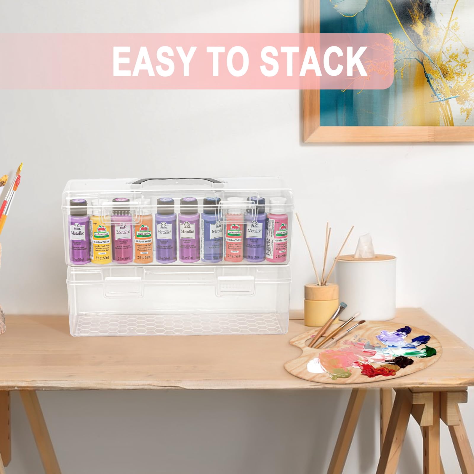 Vowcarol 30 Bottle Acrylic Paint Storage Box - Clear Craft Paint Organizer for 2 fl oz Apple Barrel Paints | Perfect for Artists, DIY Projects & Classroom Art Supplies