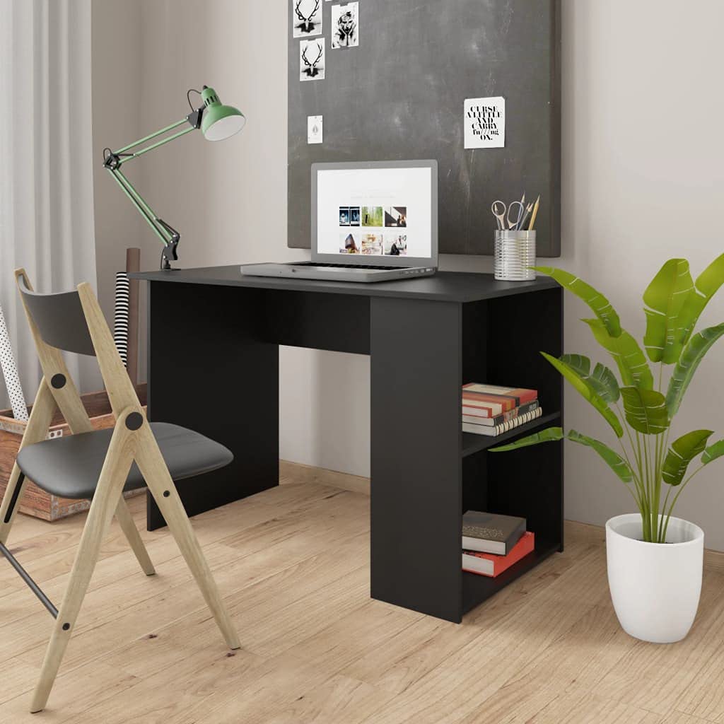 43 Inch Black Computer Desk with 2 Right Shelves - Sturdy Home Office Desk for Work & Study | Perfect for Small Spaces, Remote Work & Gaming Setup