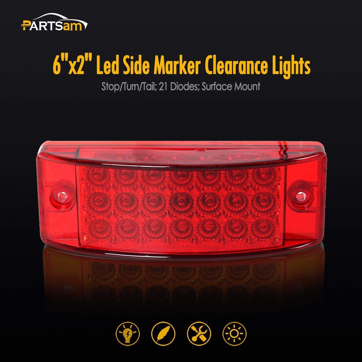 Partsam 12Pcs 2x6 LED Trailer Lights - Waterproof 12V Rectangular Side Marker & Turn Signal Lights with 21 Diodes & Reflectors (2 Red + 10 Amber) - Perfect for Trucks, Trailers, RVs & Commercial Vehicles