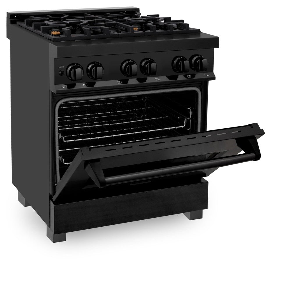 ZLINE 30-inch Black Stainless Steel Kitchen Package - Dual Fuel Range & Over-the-Range Microwave (3KPR RABOTRH30) | Premium Appliance Bundle for Modern Kitchens | Perfect for Home Renovations & Chef-Inspired Cooking Spaces