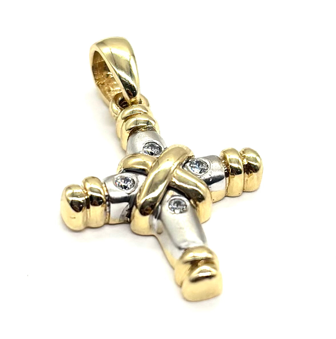 14K Two-Tone Gold Diamond Cross Pendant Necklace for Women - Elegant Religious Jewelry Gift for Baptism, Confirmation & Everyday Wear