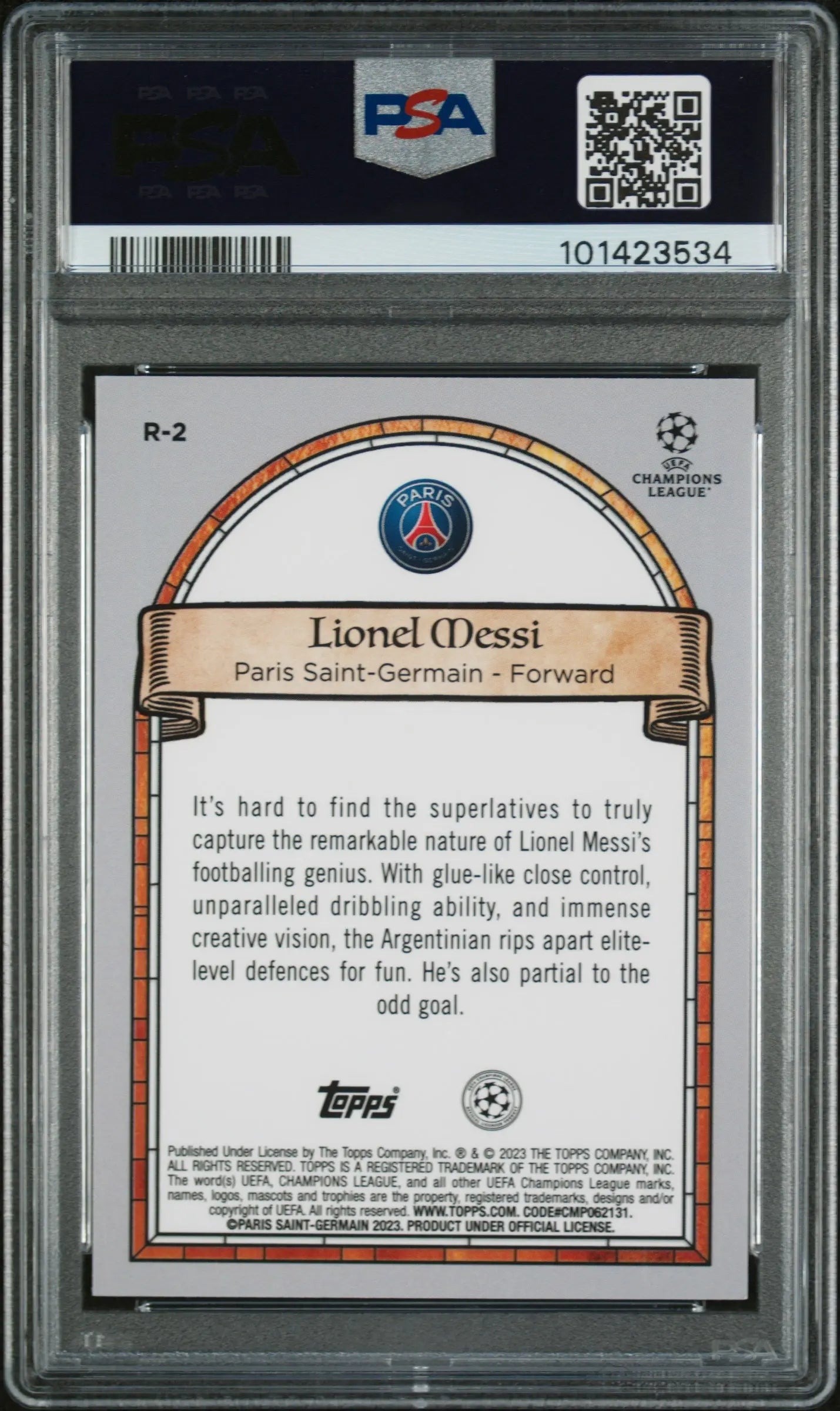 2022-23 Topps Merlin Chrome UCC Renaissance Stained Glass Lionel Messi PSA 9 Soccer Trading Card - Perfect for Collectors, Investors & Soccer Fans Display