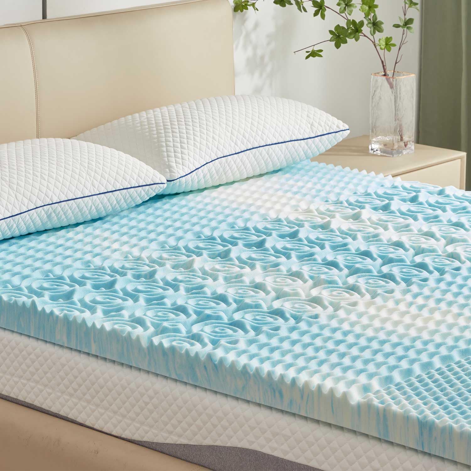 SINWEEK 2 Inch Memory Foam Mattress Topper Twin XL - CertiPUR-US Certified Cooling Mattress Pad for Pressure Relief - 39x80 Inches Blue - Perfect for College Dorm Beds, Guest Rooms & Single Beds