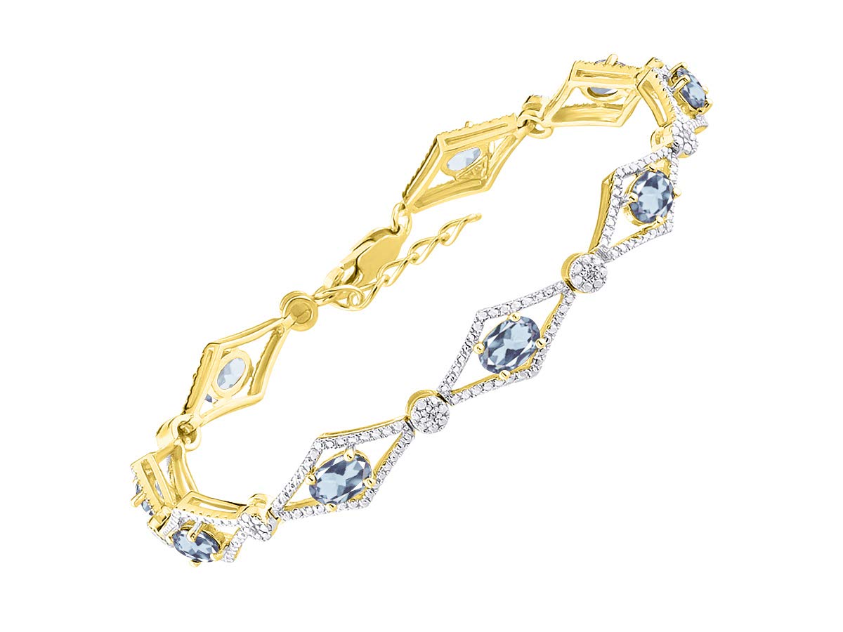 RYLOS Women's 925 Sterling Silver Yellow Gold Plated Tennis Bracelet with Gemstones & Diamonds - Adjustable 7-8