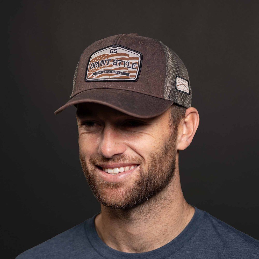 Old Glory Patch Mesh Hat - Adjustable Brown Washed Baseball Cap for Men & Women - Perfect for Outdoor Activities, Sports, and Casual Wear