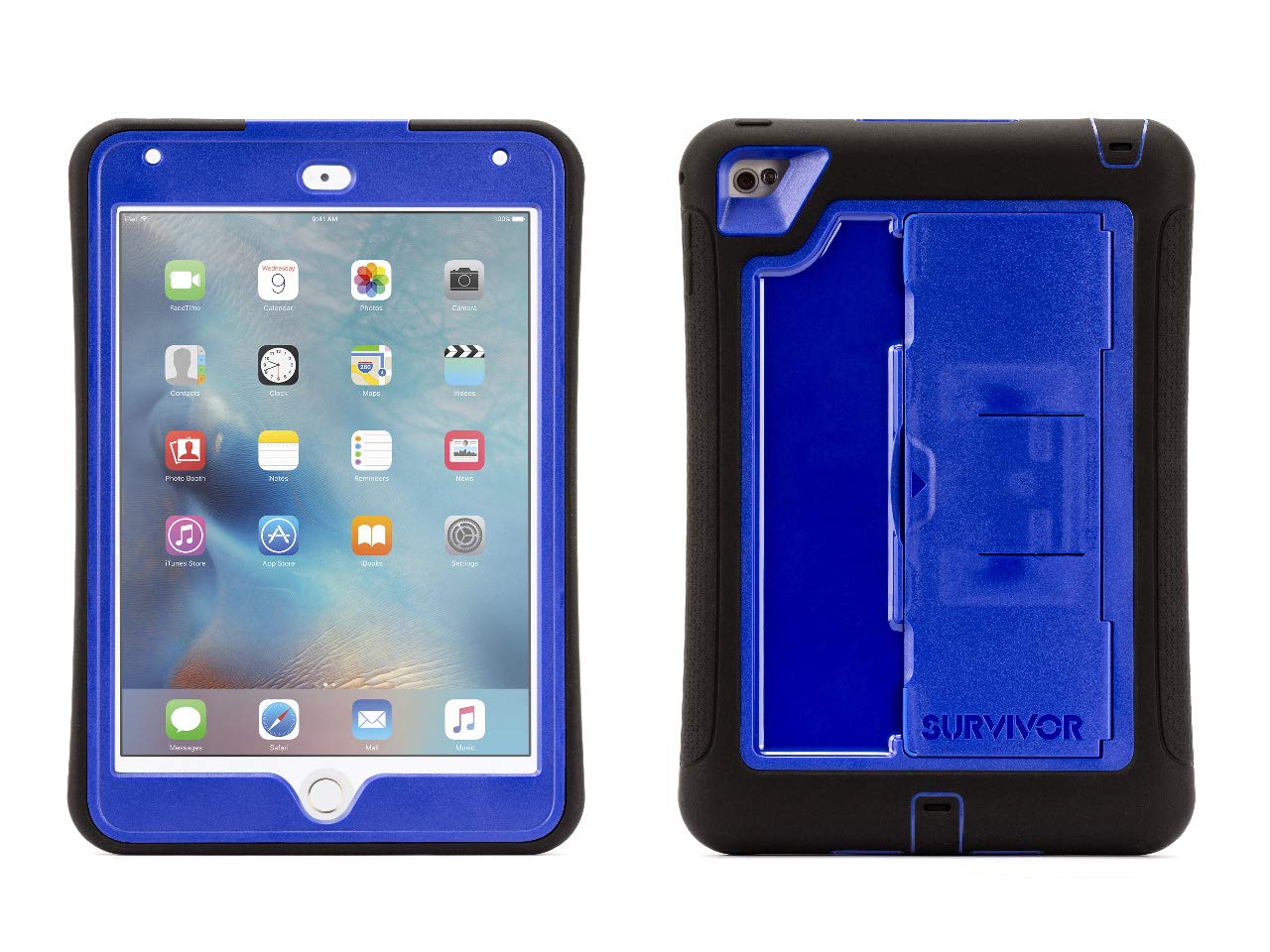 Griffin iPad Mini 4 Protective Case with Built-in Stand - Slim & Durable Survivor Series in Black/Blue | Perfect for Travel, Work & School Use