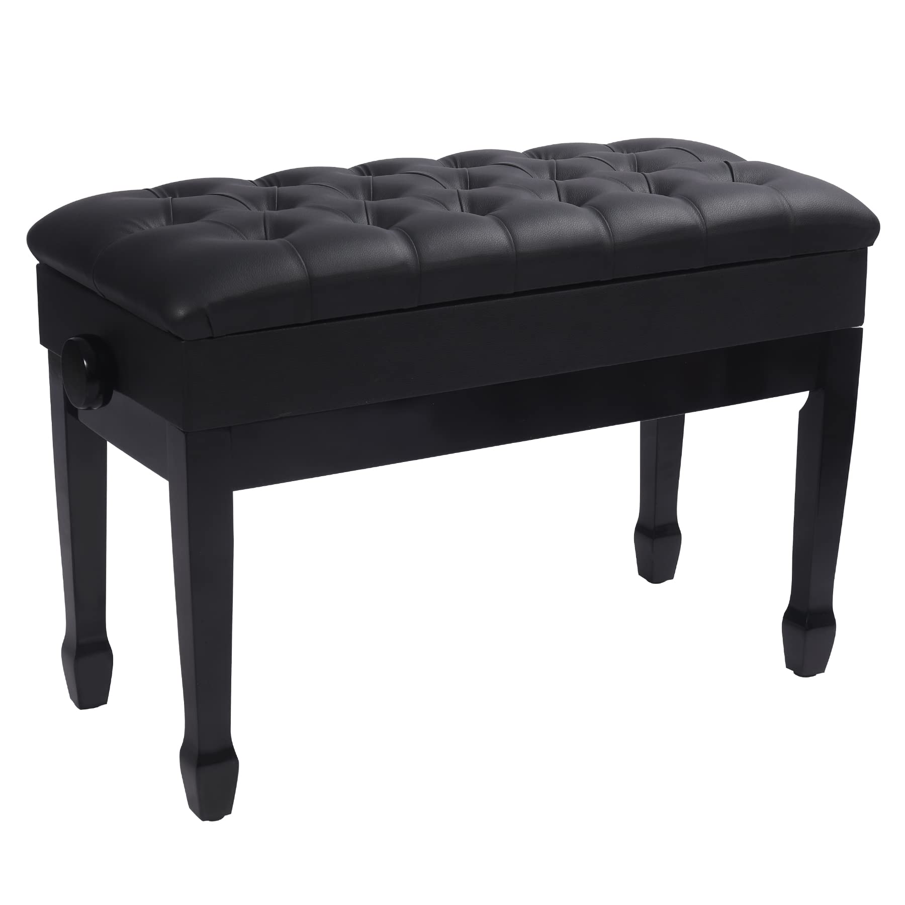 Adjustable Duet Piano Bench with Storage - Heavy Duty Wooden Double Keyboard Bench Seat with PU Leather Cushion - Black - Perfect for Piano Players, Music Teachers & Home Studios