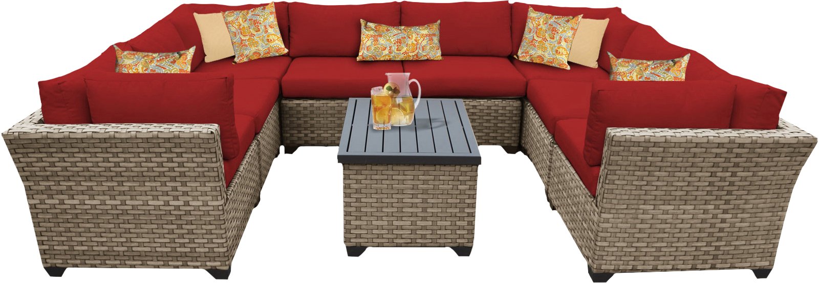 TK Classics 9-Piece Monterey Outdoor Wicker Patio Furniture Set in Terracotta - Perfect for Backyard, Garden, Poolside & Patio Relaxation