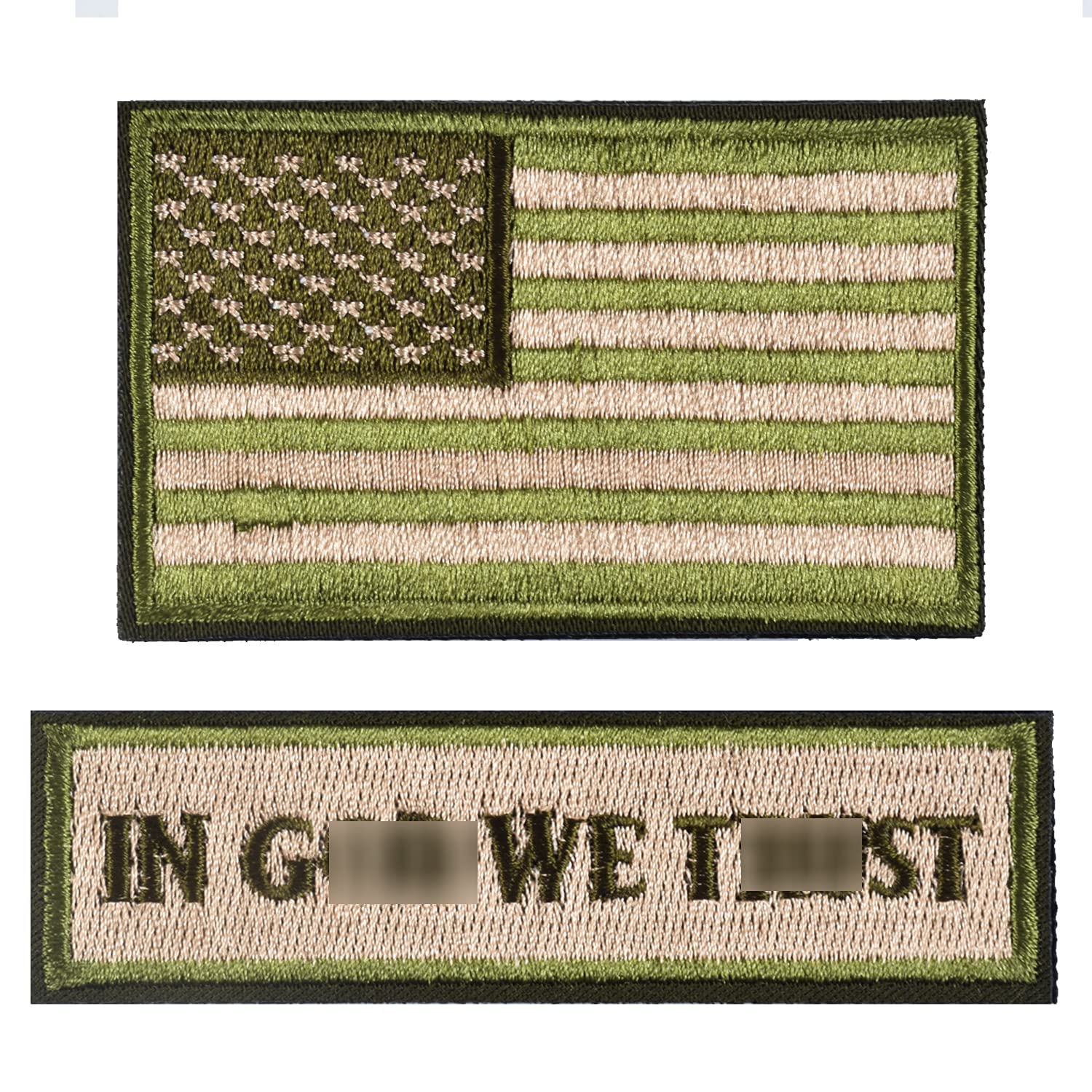 2 Pack 'In God We Trust' & USA American Flag Tactical Patches - Military Grade Hook & Loop Morale Patches for Vests, Backpacks, Hats - Perfect for Outdoor, Tactical Gear & Patriotic Display