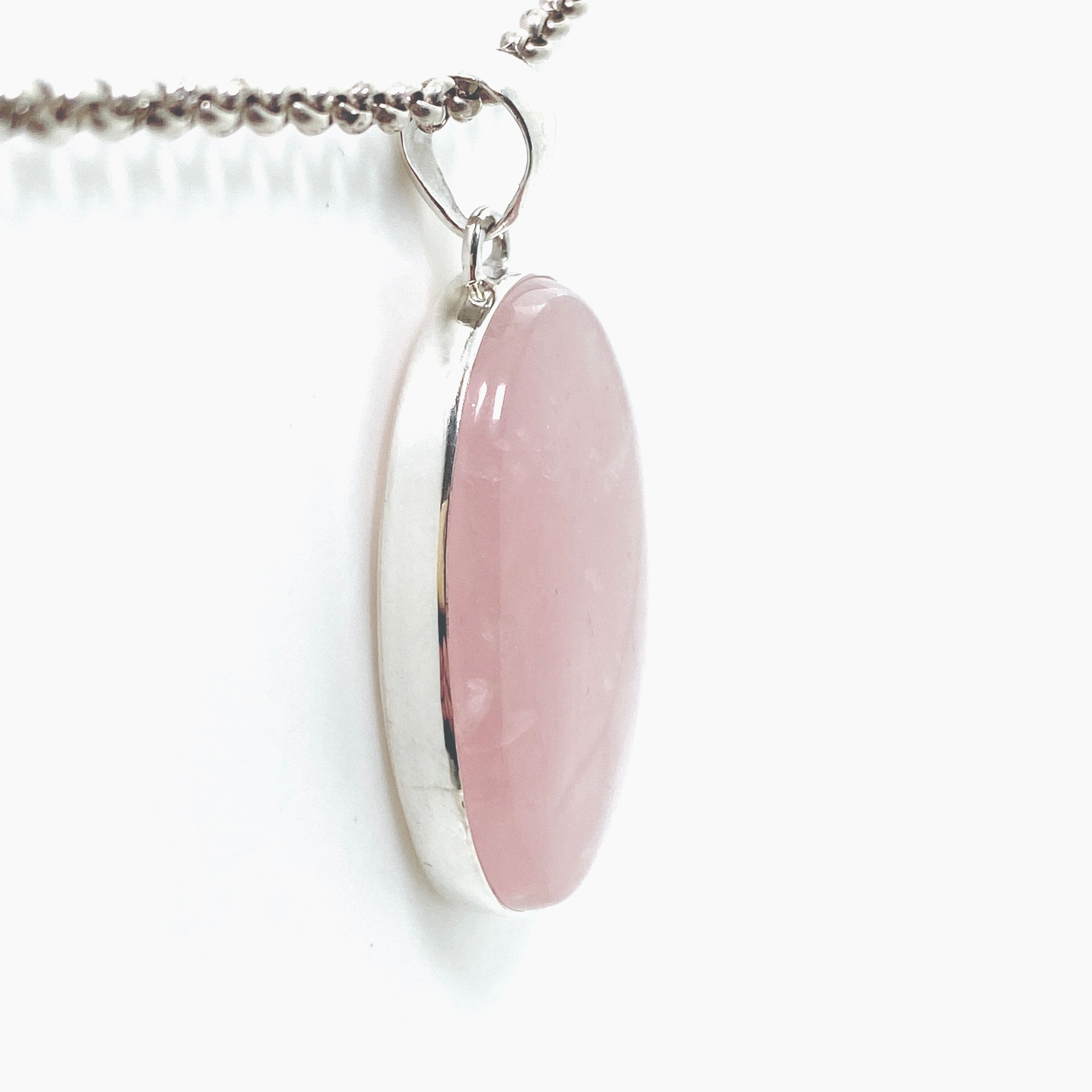 Natural Rose Quartz Oval Cabochon Pendant Necklace KPGJ4684 - Healing Crystal Jewelry for Women, Meditation & Energy Balance