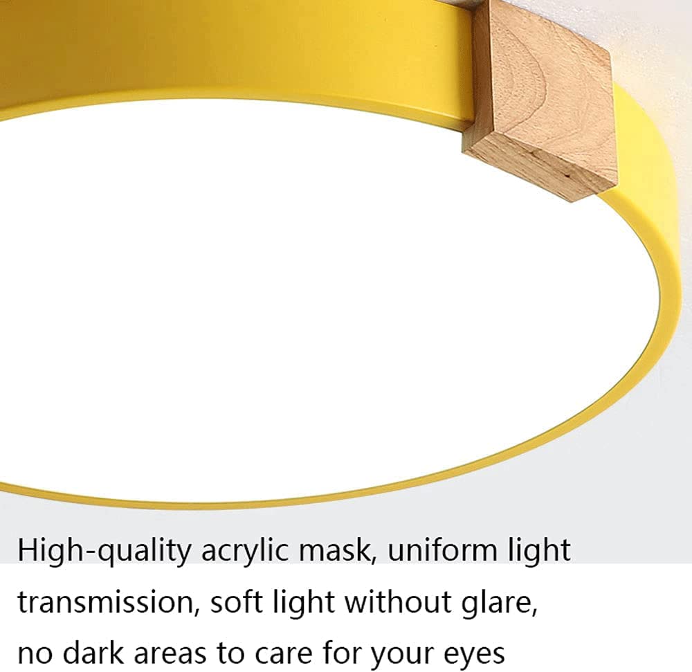 Nordic Round Wrought Iron and Wood LED Ceiling Light - 3-Level Dimmable Recessed Panel Fixture for Living Room, Bedroom & Dining Room | Energy Saving Indoor Lighting Solution