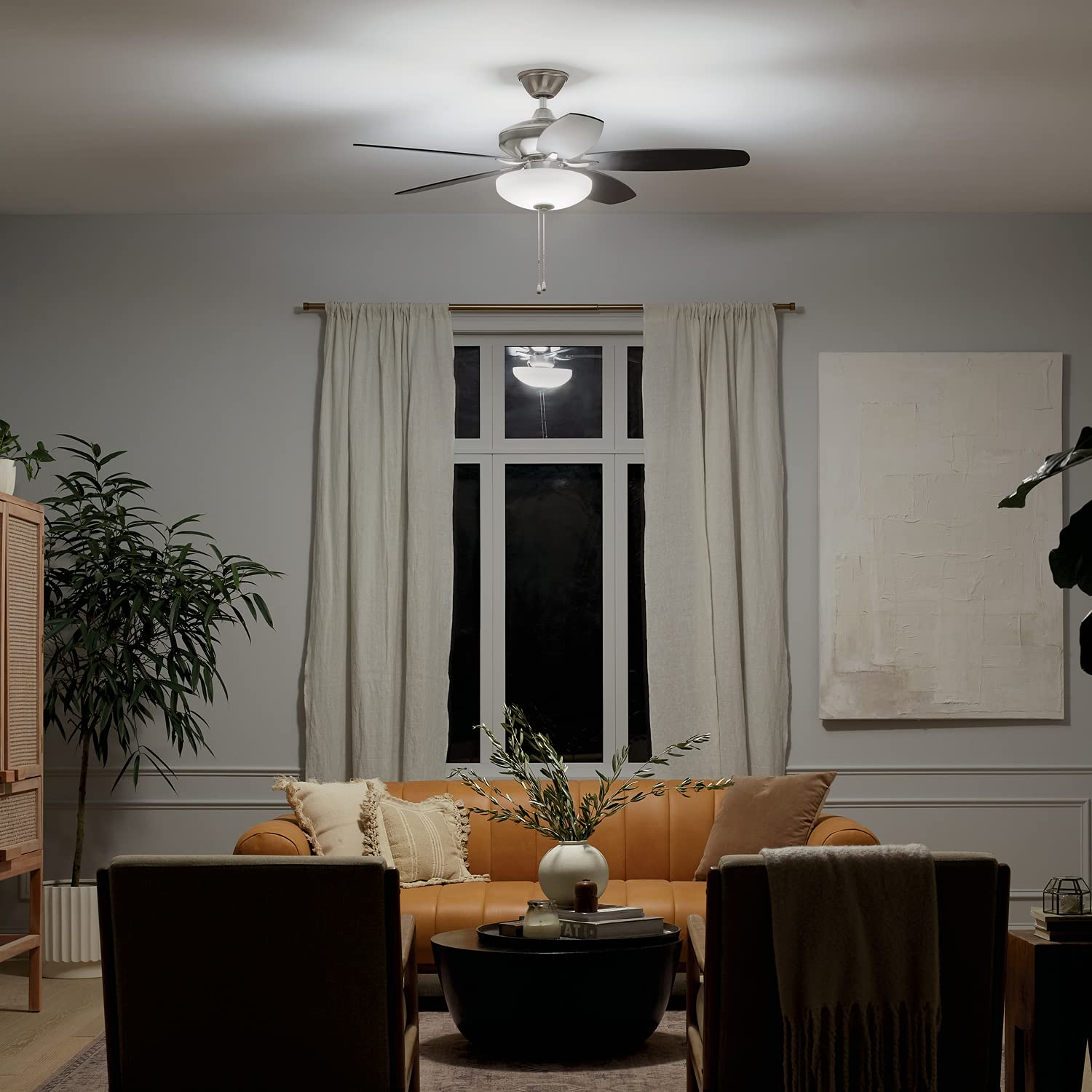 52 Inch Brushed Stainless Steel LED Ceiling Fan with Remote Control - Energy Efficient Quiet DC Motor for Kitchen, Living Room, Bedroom, Home Office | Modern Indoor Cooling & Lighting Solution