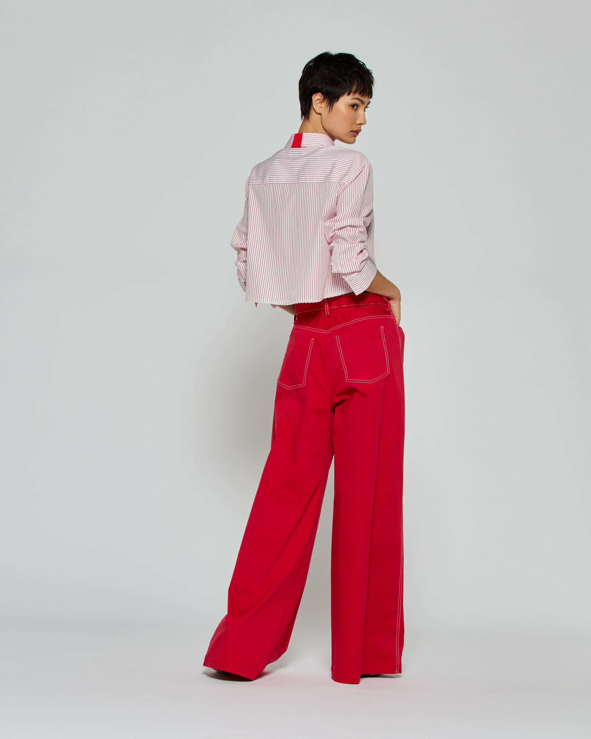 Stylish Red Paper Bag Jeans for Women - High Waisted Stretch Denim Pants - Perfect for Casual Outfits, Dates & Streetwear Fashion