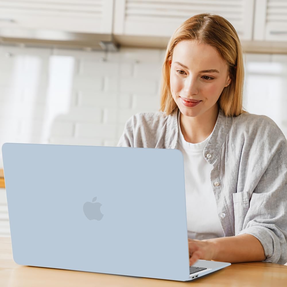 B BELK MacBook Air 13 inch Case (2021-2018 M1/A2337/A2179/A1932) - Hard Plastic Shell Cover with Touch ID Cutout + 2 Keyboard Protectors + Screen Protector in Baby Blue | Perfect for Work, School & Travel Protection