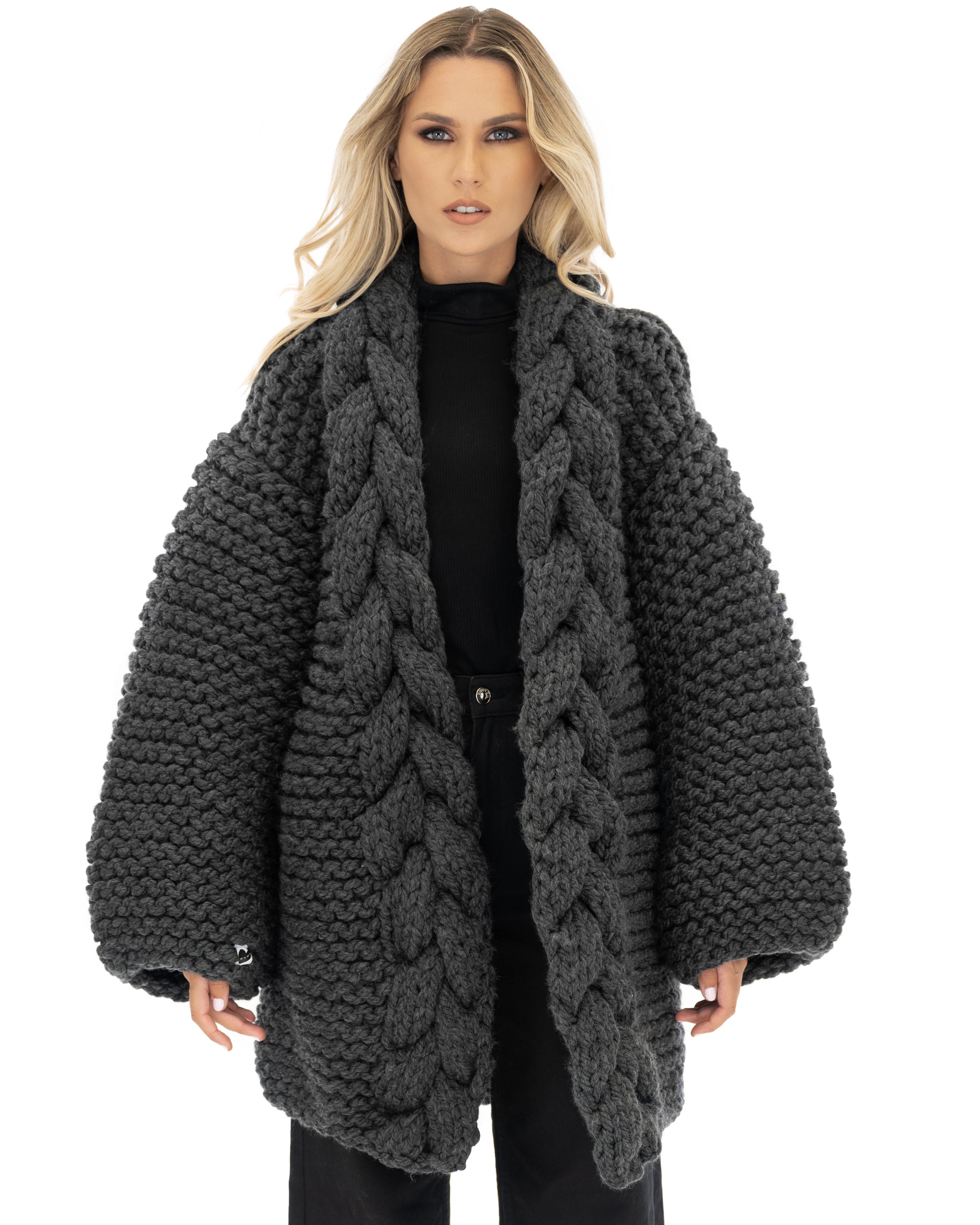 Women's Cable Knit Coat - Soft Wool Winter Jacket for Ladies - Perfect for Cold Weather, Office Wear & Casual Outfits