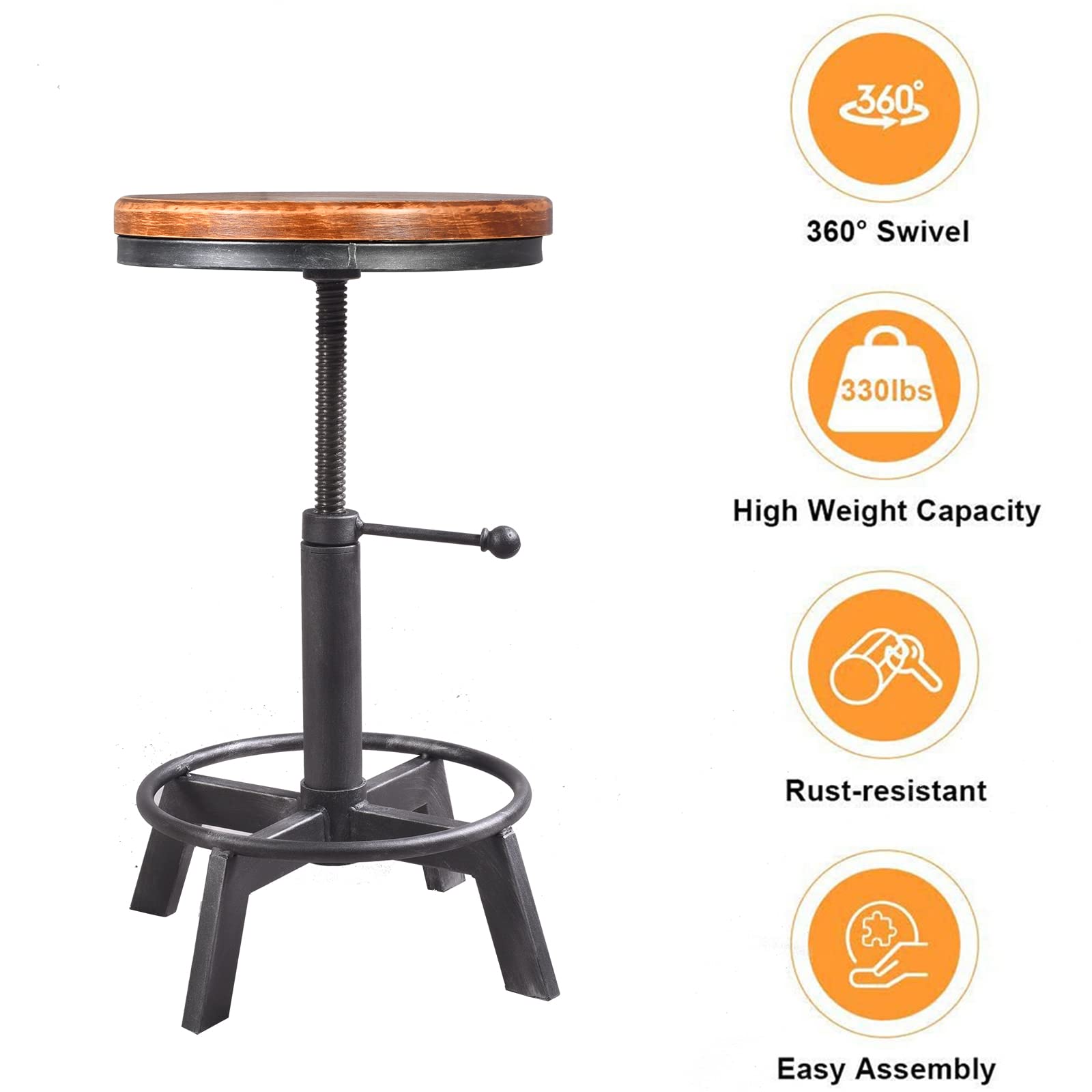 Farmhouse Bar Table Set with 2 Chairs - Industrial Pub Table & Stools, Vintage 3-Piece Coffee Table Set, Swivel High Top Table with Adjustable Height - Perfect for Kitchen Island, Breakfast Nook & Small Dining Spaces