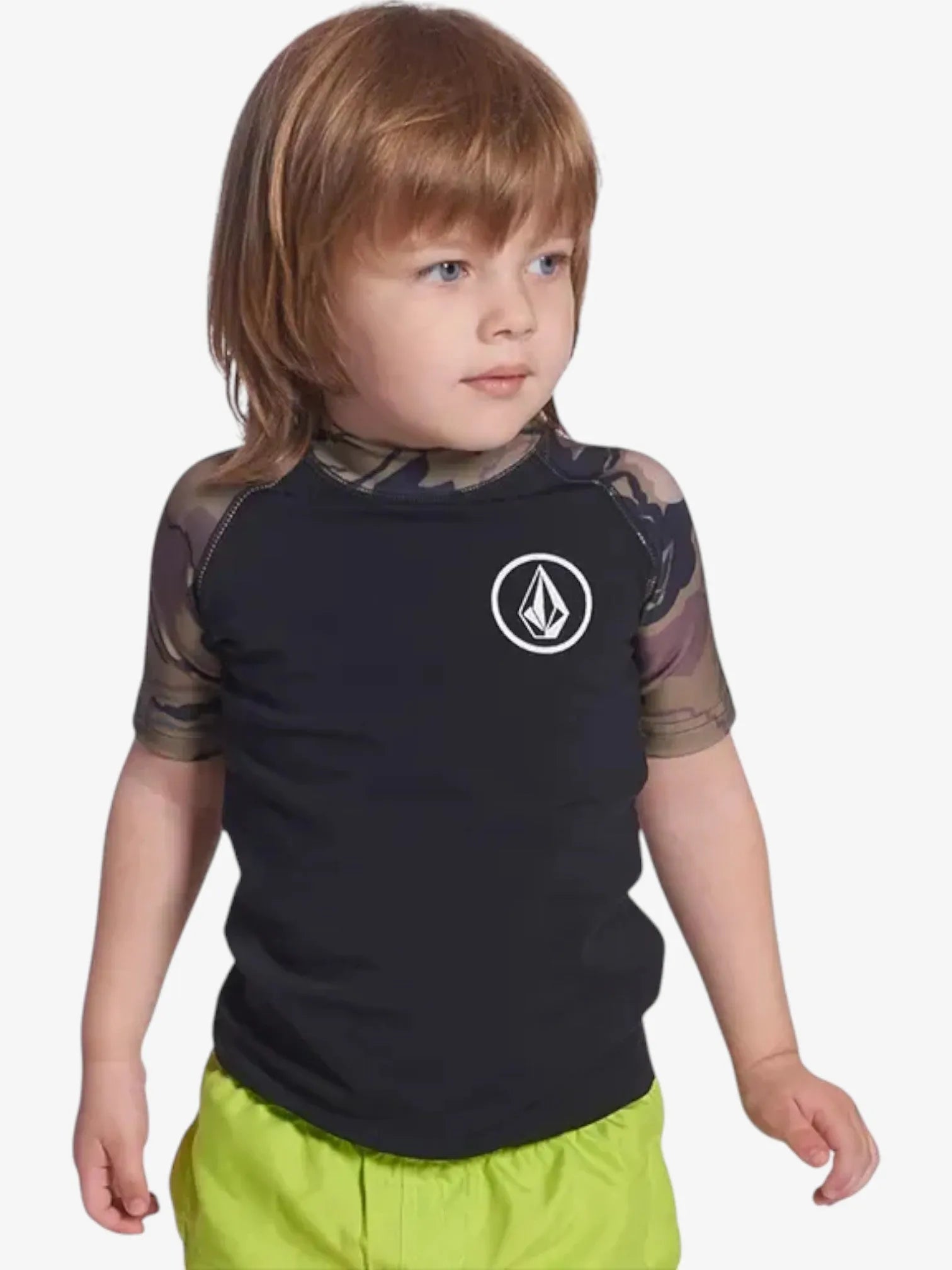 Volcom Solid Green Camouflage Lycra Swim Trunks for Boys - Perfect for Beach, Pool, and Summer Water Activities