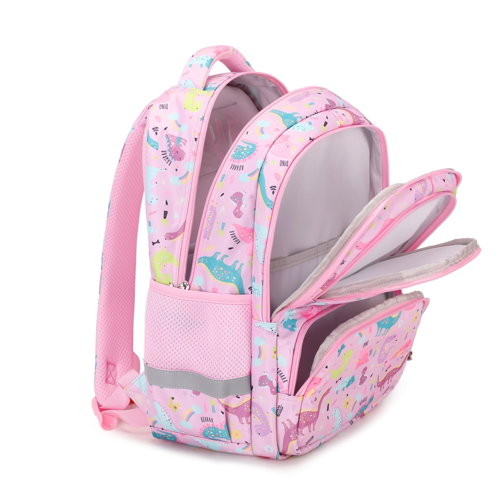 Dinosaur Print Backpack for Girls - Kids School Backpack with Multiple Pockets, Lightweight & Durable for Elementary Students (Pink) - Perfect for School, Travel & Daily Use