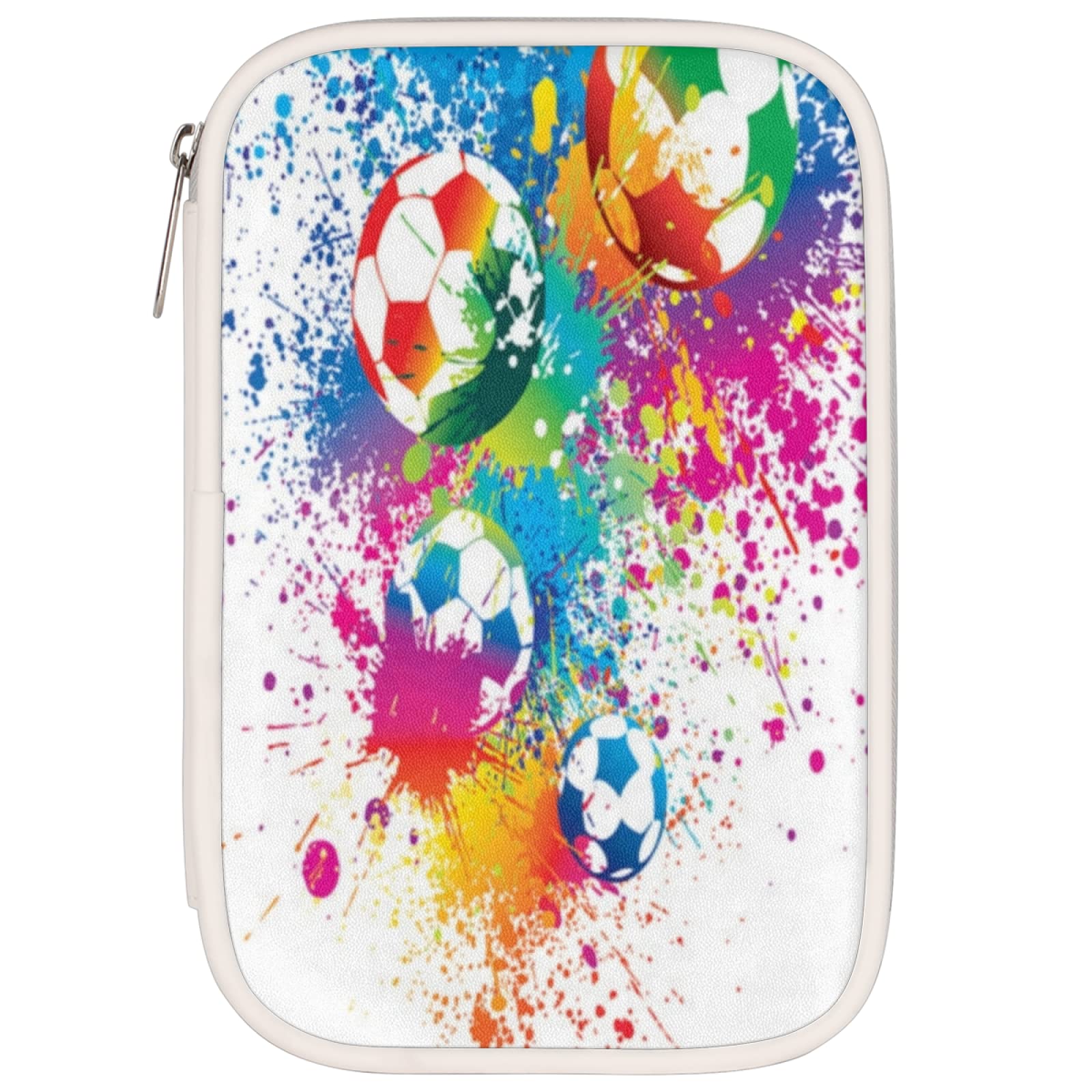 Rainbow Soccer Ball Leather Pencil Case - Large Capacity Pen Pouch Organizer for School, College & Office - Perfect for Students, Teachers & Professionals
