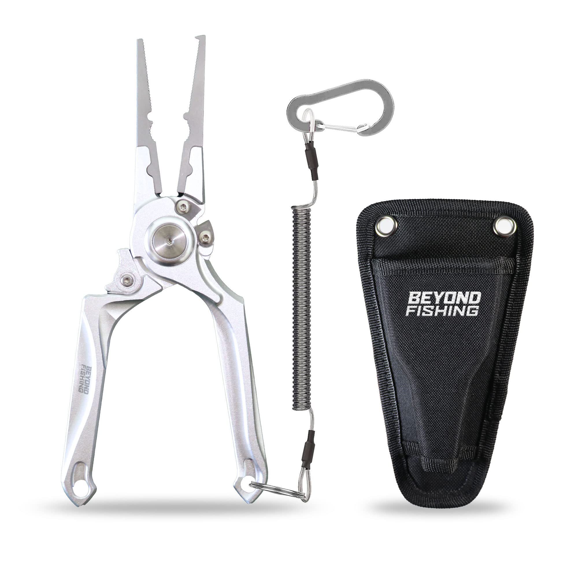 Beyond Fishing Pro Aluminum Series 8 Inch Multifunctional Fishing Pliers - Saltwater Resistant Fishing Tool with Tungsten Carbide Cutters & Corrosion-Resistant Teflon Coating (Includes Sheath) - Perfect for Saltwater Fishing, Boat Trips, and Outdoor Angling Adventures