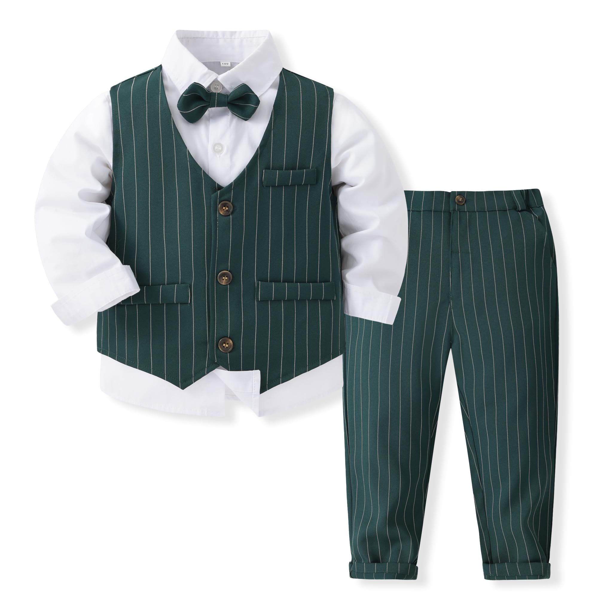 Kimocat Baby Boy Formal Suit Set - Long Sleeve Gentleman Tuxedo Vest Outfit for Wedding, Birthday Party & Special Occasions | Perfect for Christening, Photoshoots & Holiday Events