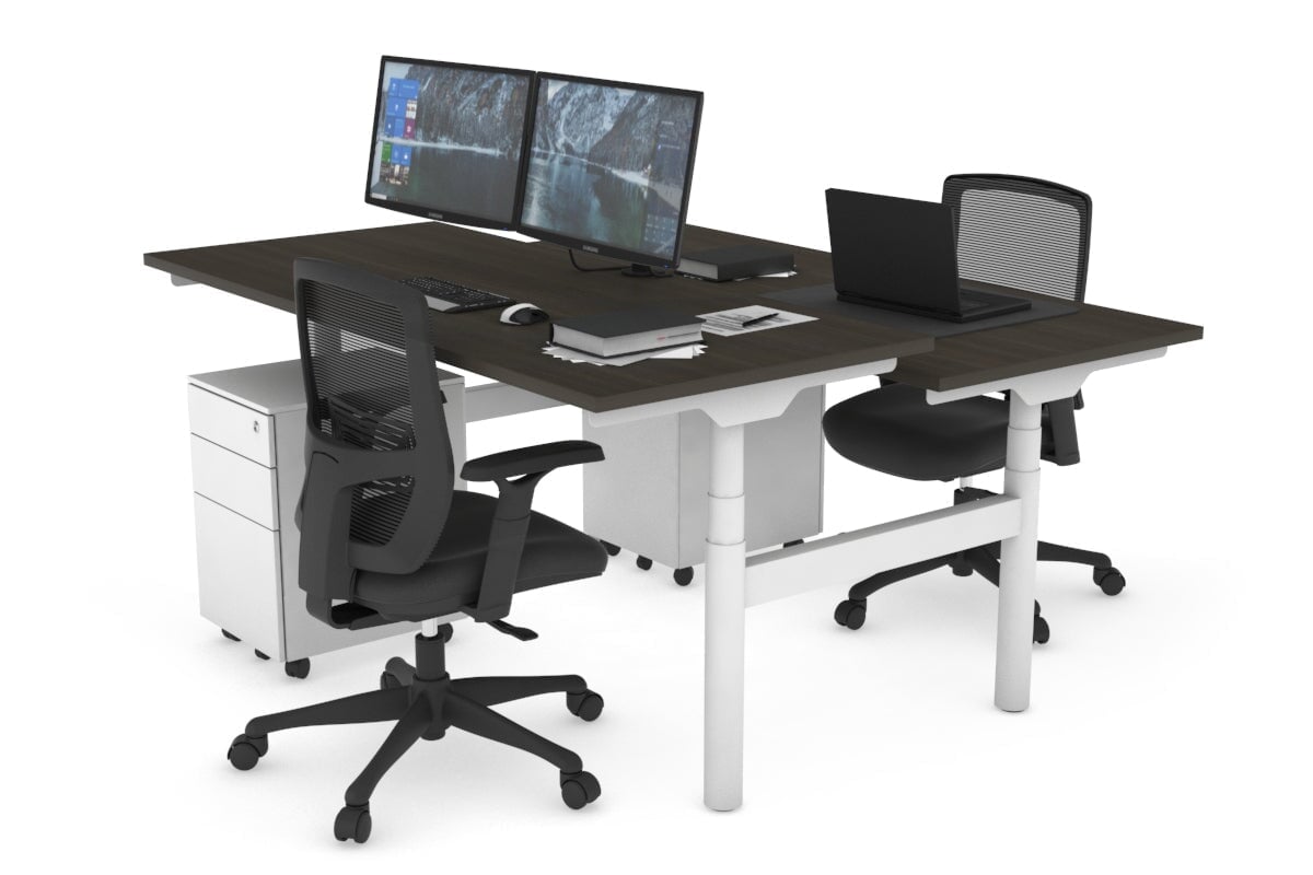 Flexi Premium Height Adjustable 2-Person H Bench Workstation - White Frame [1400L x 700W] for Office & Home Workspace | Ergonomic Standing Desk Solution
