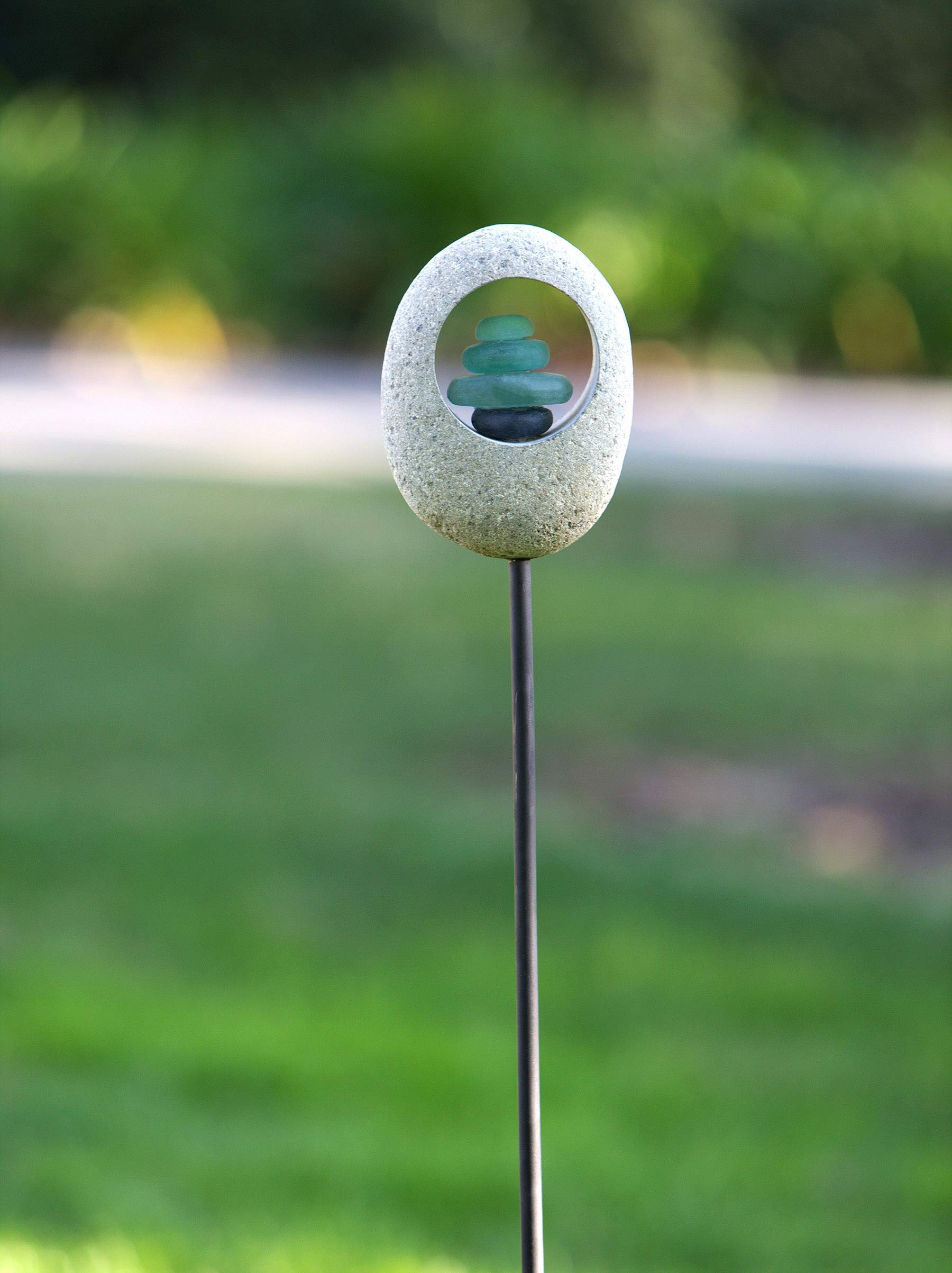 Natural Moonstone Garden Stake - Handcrafted Glass Cairns for Outdoor Decor | Perfect for Zen Gardens, Pathways & Landscape Lighting