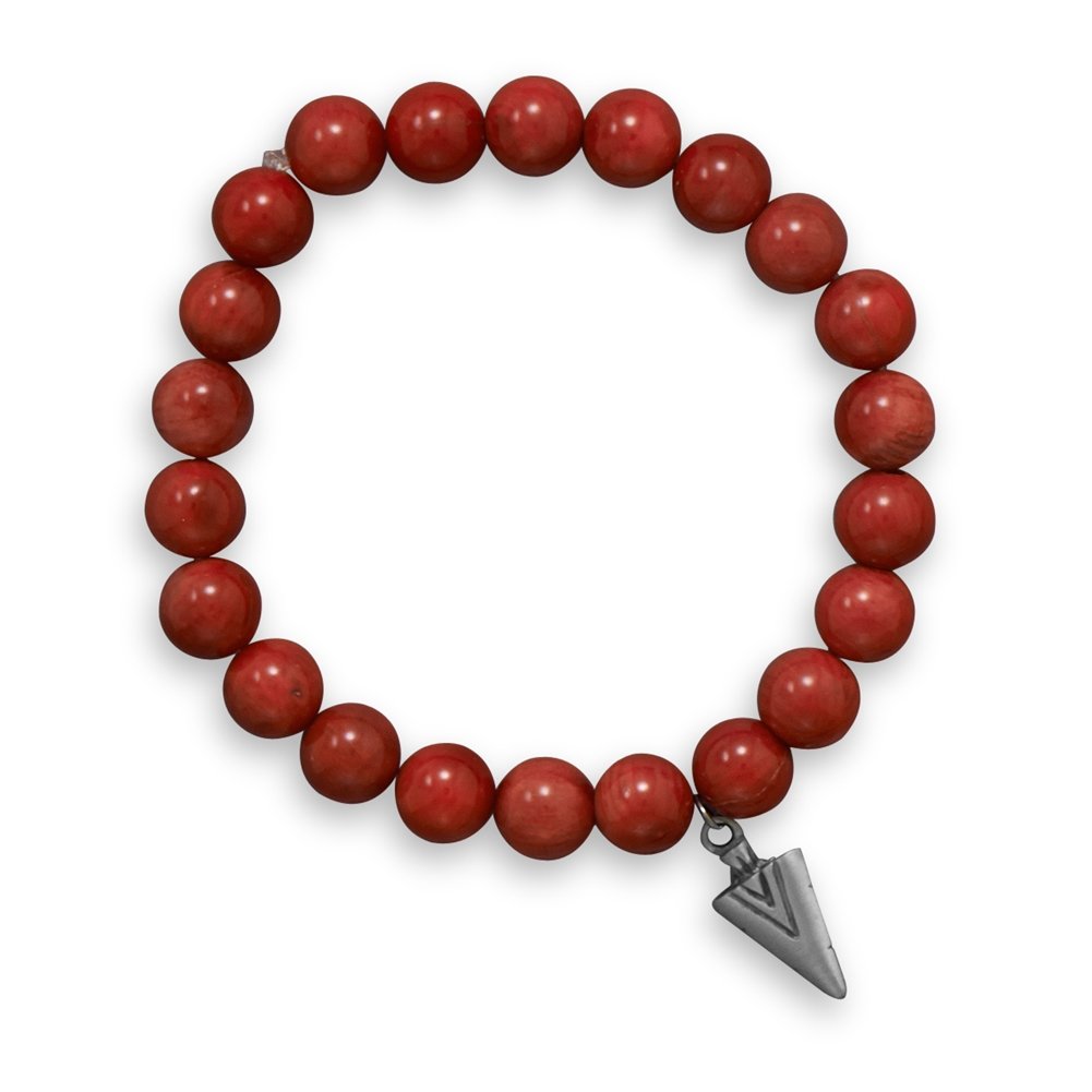 Red Bead Stretch Bracelet with Arrowhead Charm - Adjustable Boho Jewelry for Women, Gift for Her, Perfect for Casual Wear & Festivals