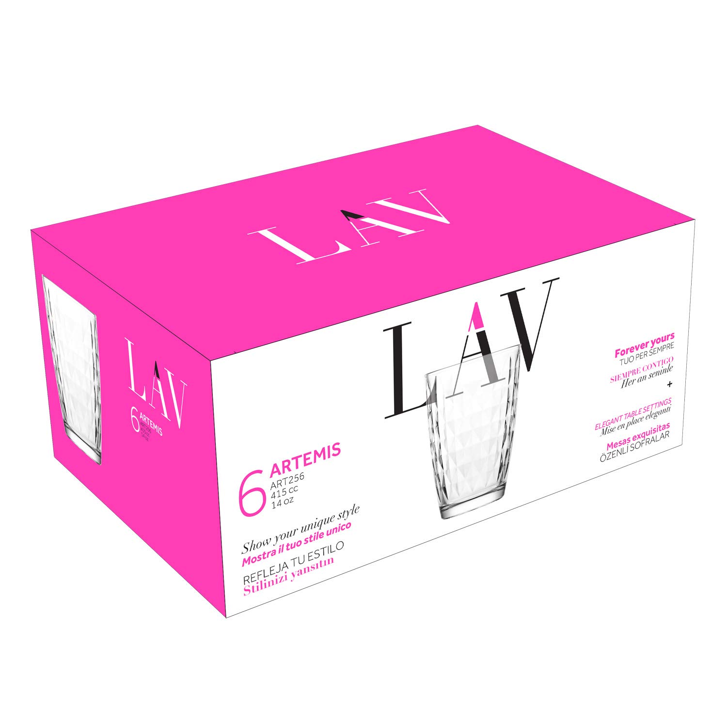 LAV 14 Oz Clear Glass Tumblers Set of 6 - Durable Drinking Glasses for Water, Juice & Cocktails - Perfect for Home, Kitchen, Parties & Restaurants