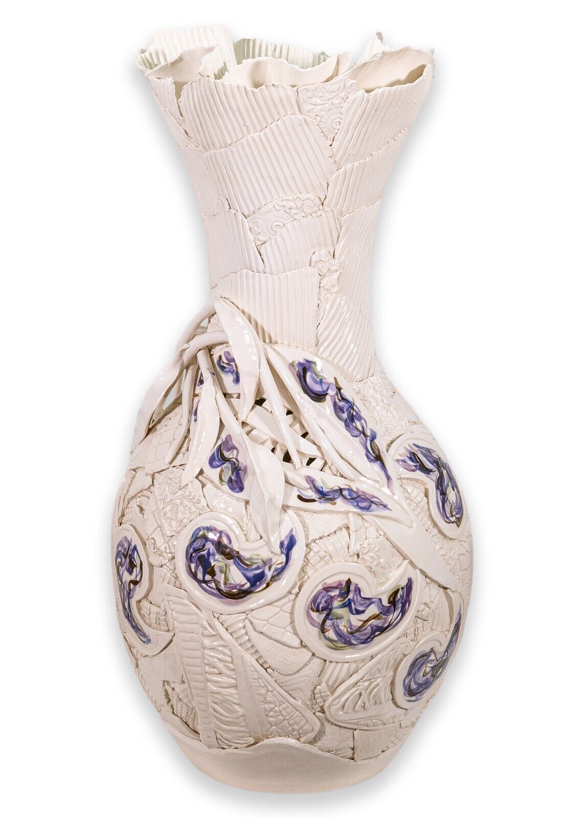 Gail Markiewicz Hand-Signed Large Floral Ceramic Vase - Unique Patchwork Art Pottery for Home Decor, Wedding Centerpiece & Boho Chic Interior Design