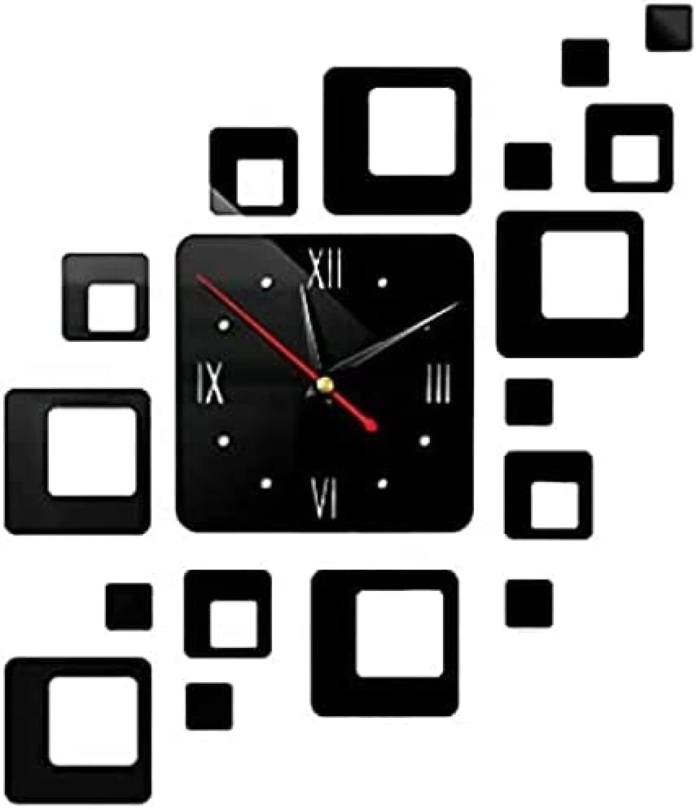 3D Acrylic Mirror Wall Clock - Modern Removable DIY Sticker Home Decor, Square Wall Clock with Numbers - Perfect for Living Room, Bedroom & Office Decor