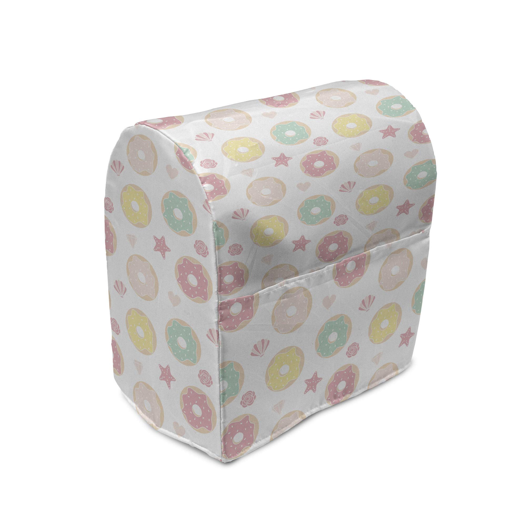 Ambesonne Donut Stand Mixer Cover - Pastel Glazed Bakery Print Kitchen Appliance Organizer with Pocket (Fits 6-8 Quart Mixers, White Multicolor) - Perfect for Baking Enthusiasts & Kitchen Organization
