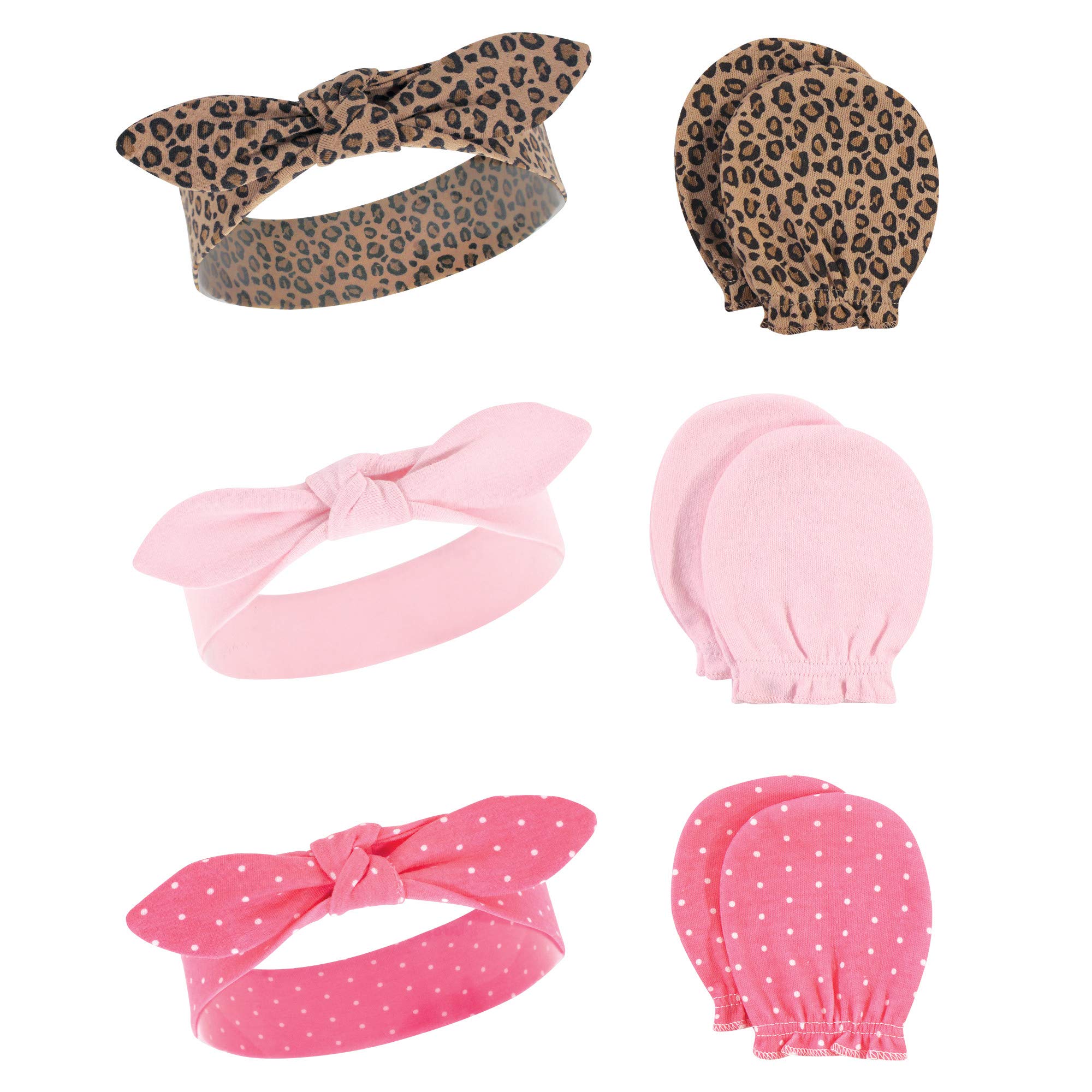 Hudson Baby Girls Cotton Headband & Mittens Set for Newborns