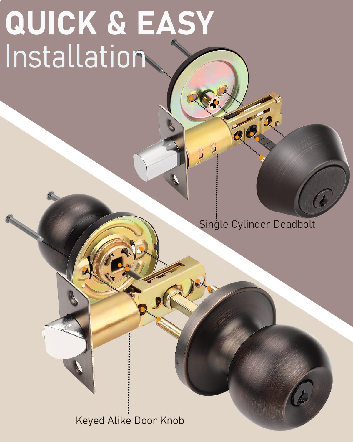 4-Pack Oil Rubbed Bronze Door Lockset - Keyed Alike Deadbolt & Knob Set for Secure Entry Doors