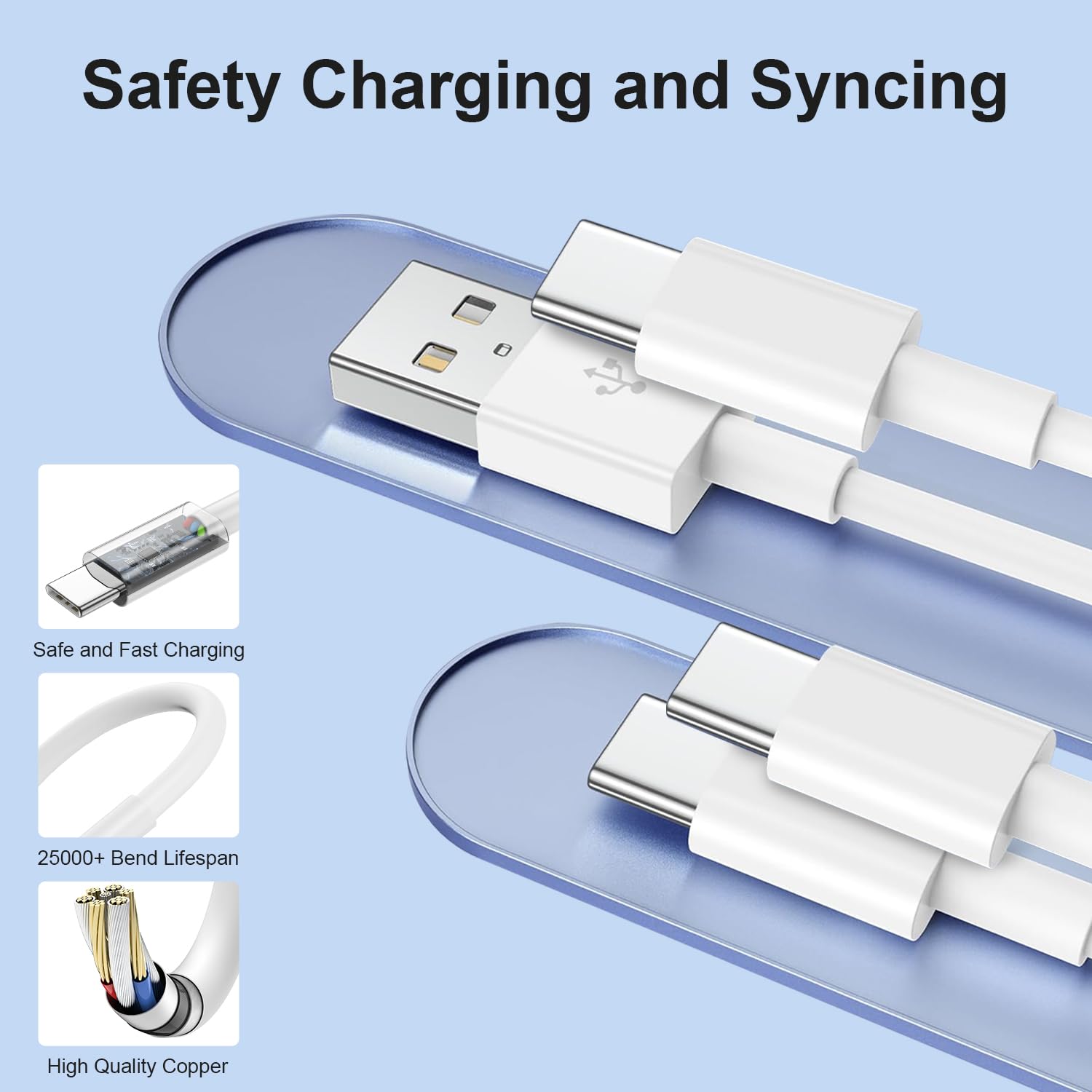 **60W Fast Charging USB C Cable 4-Pack [3/3/6/6FT] - USB C to USB C & USB A to USB C for iPhone 16/15 Pro Max, MacBook Pro/Air, iPad - CarPlay Compatible - Perfect for Home, Office & Travel**