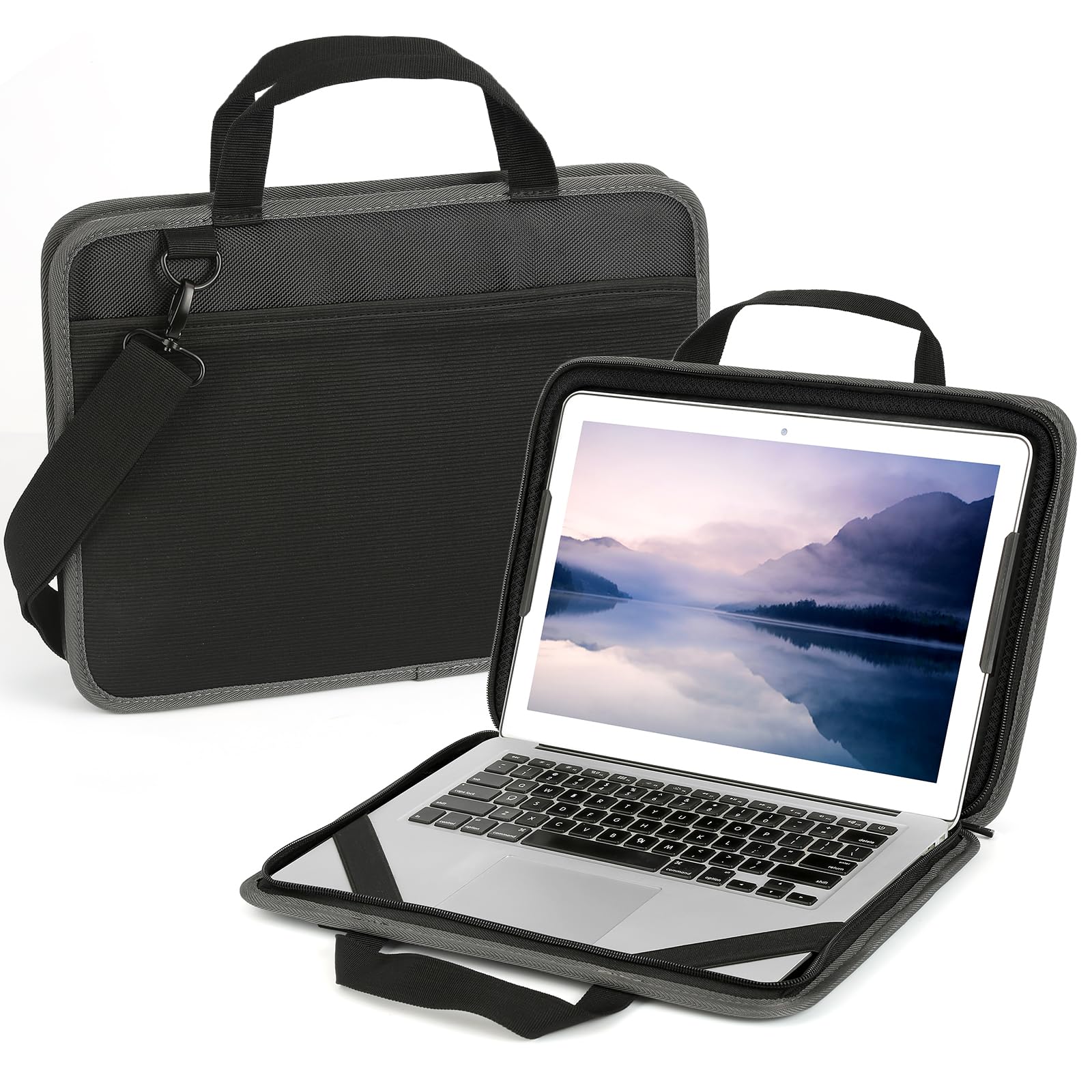 Shockproof 13-14 Inch Laptop Sleeve Case for MacBook Air/Pro, HP, Dell, Lenovo & Chromebook - Lightweight Protective Shoulder Bag (Black) | Perfect for Travel, Work & School