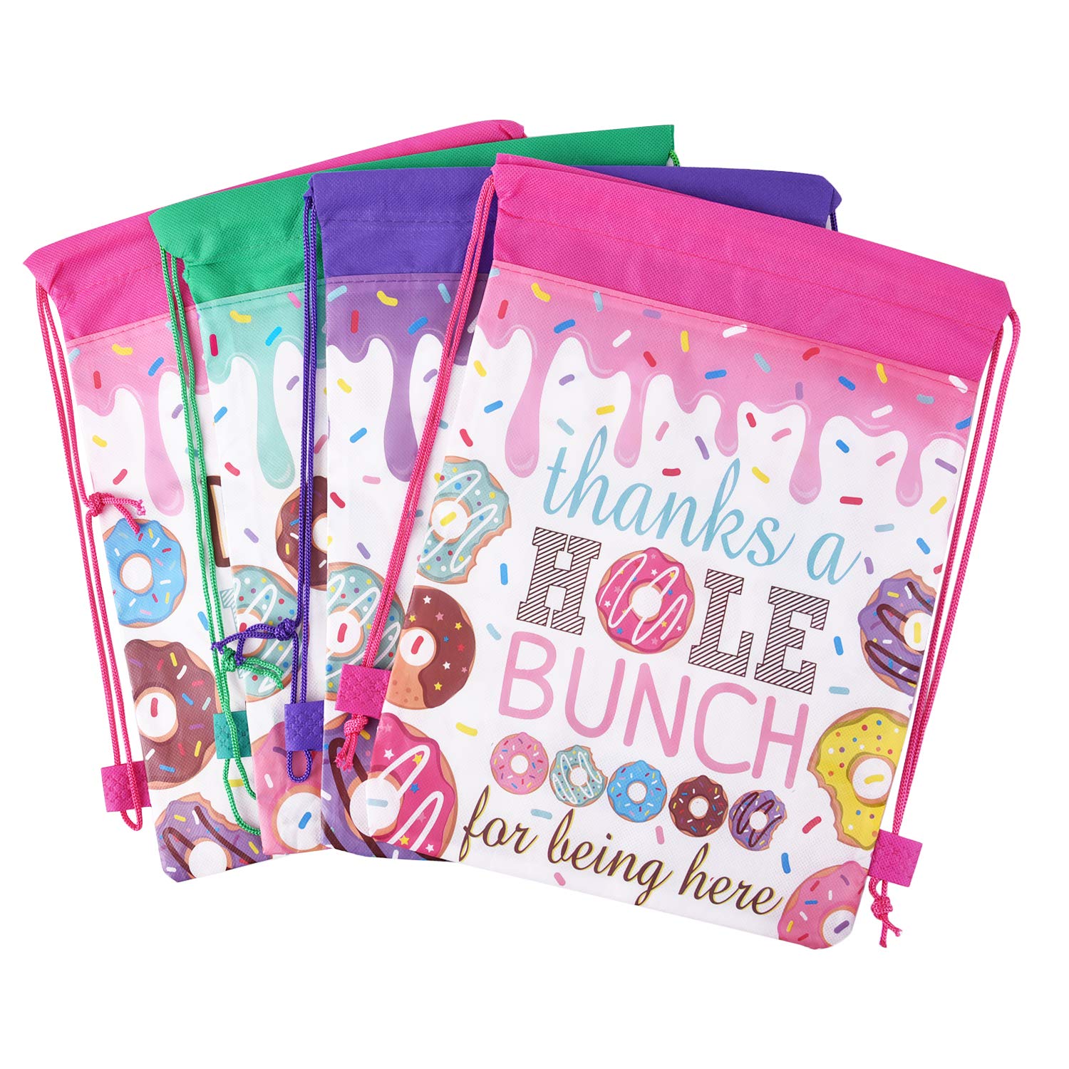 Donut Birthday Party Supplies Set of 24 - Donut Grow Up Gift Bags, Drawstring Favor Bags for Donut Theme Party Decorations | Perfect for Kids Birthday Celebrations, Baby Showers & Classroom Treats
