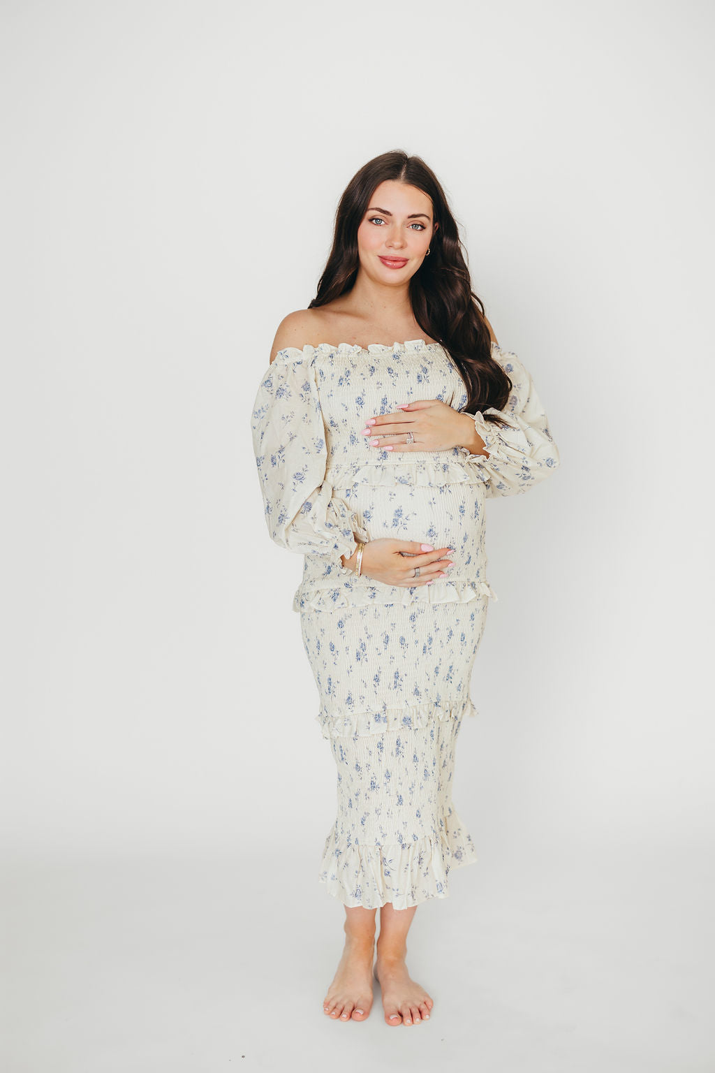 Chloe Maternity Midi Dress - Blue Bump Friendly Pregnancy Dress for Women | Perfect for Baby Showers, Maternity Photos & Everyday Wear