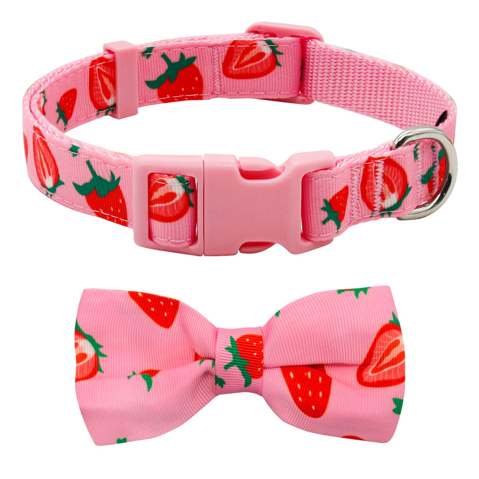 Azusa Pink Strawberry Bow Tie Dog Collar for Small Dogs - Adorable Pet Accessory for Parties, Photos & Special Occasions