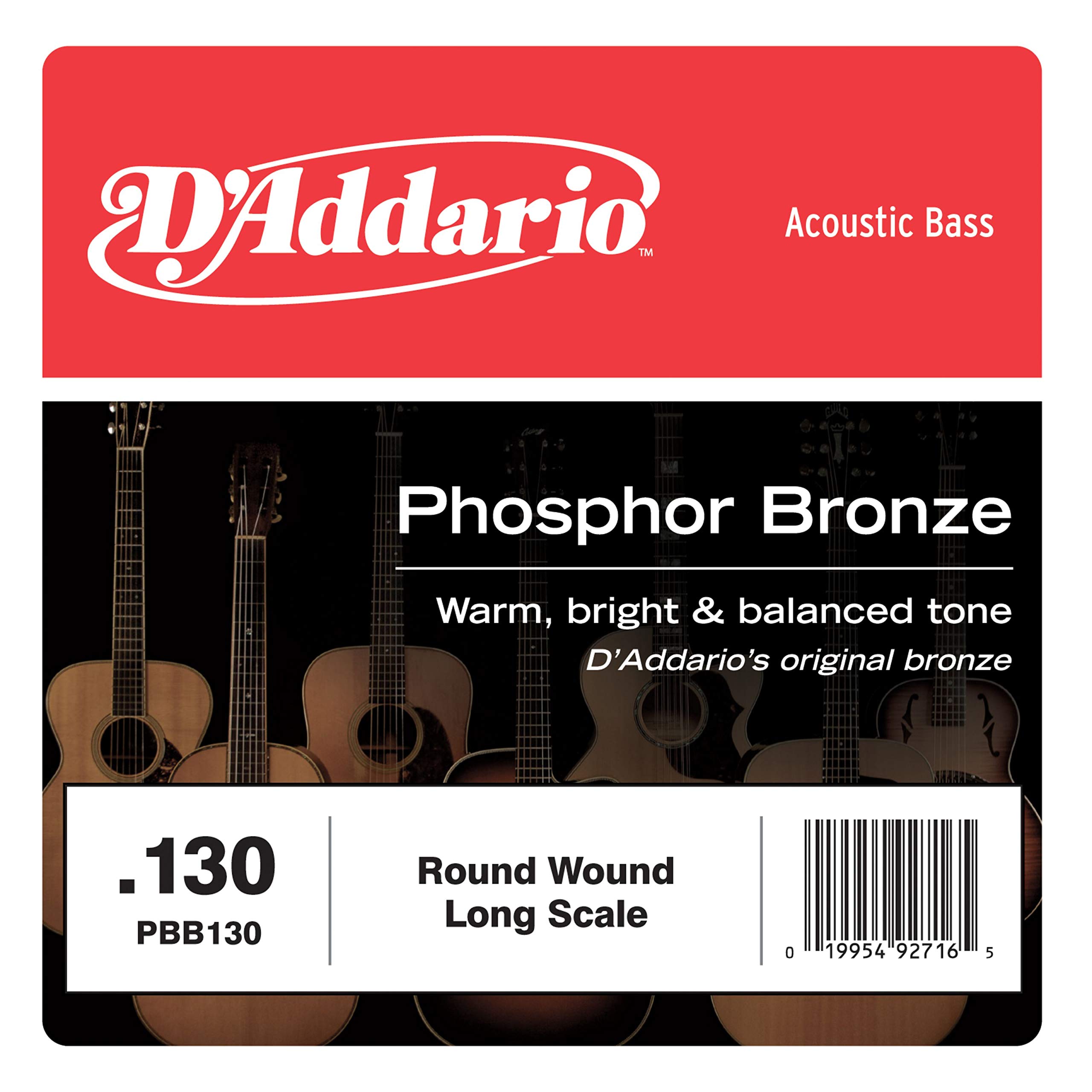 D'Addario PBB130 Phosphor Bronze Acoustic Bass Guitar Strings - Single .130 Gauge Long Scale Strings for Warm Tone & Durability | Perfect for Studio Recording & Live Performances
