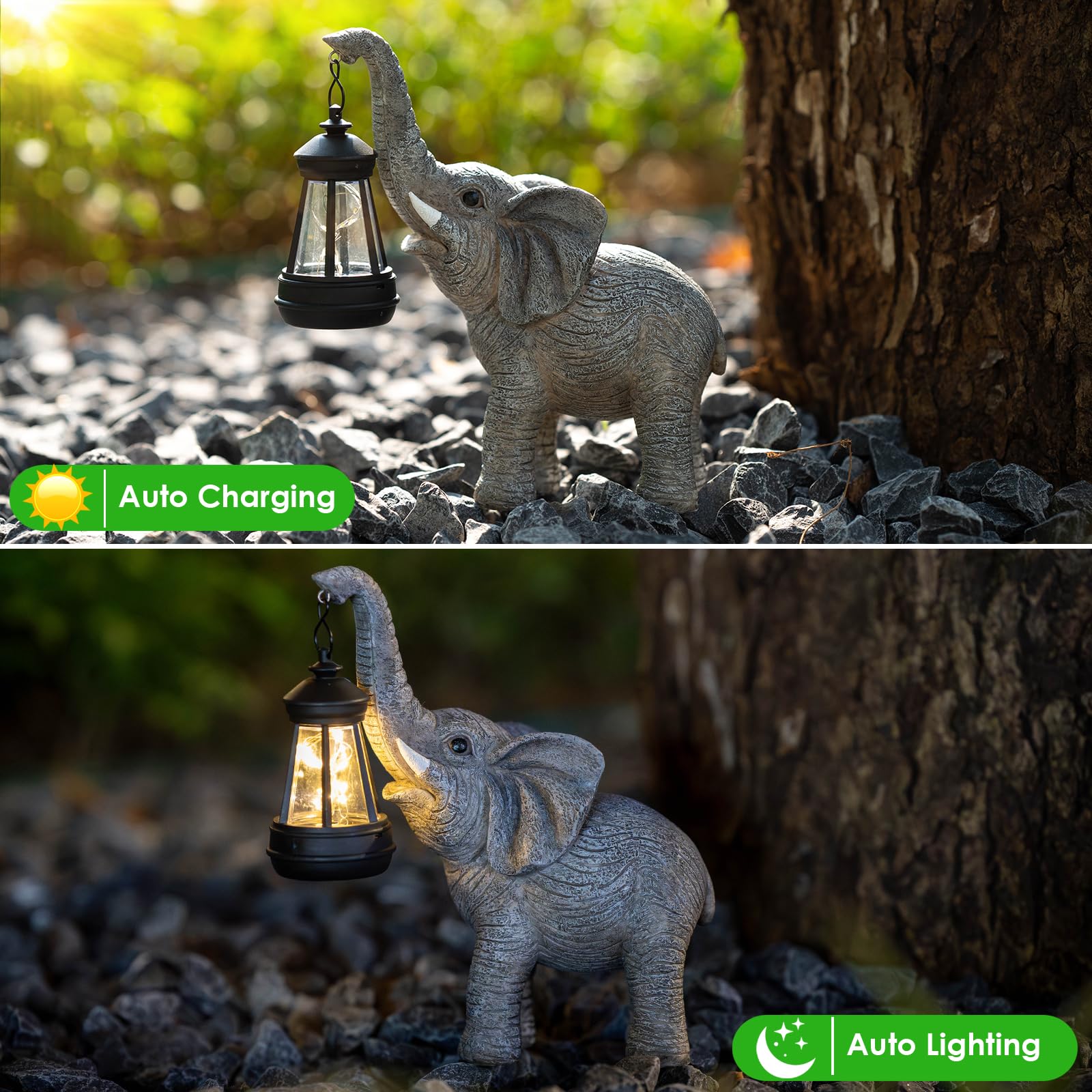 Solar Powered Elephant Statue - Outdoor Garden Decor with LED Lights, Weatherproof Animal Sculpture for Yard, Patio, Lawn - Unique Gardening Gifts for Women, Home Decoration for Birthday, Mother's Day, Housewarming